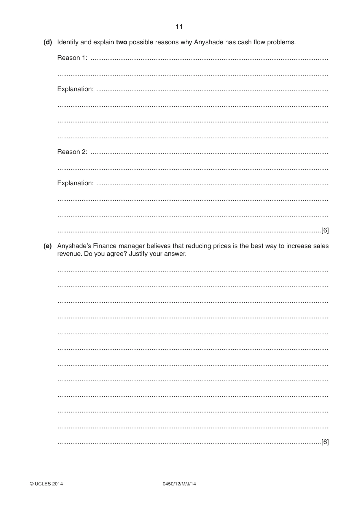 Cambridge IGCSE Business Studies 0450 2014 May/June Paper 1 · Variant 2 question paper, page 11 of 12
