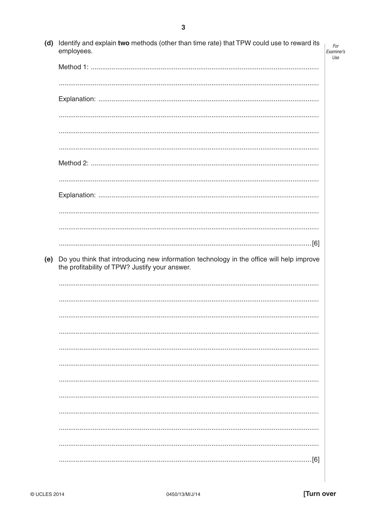 Cambridge IGCSE Business Studies 0450 2014 May/June Paper 1 · Variant 3 question paper, page 3 of 12