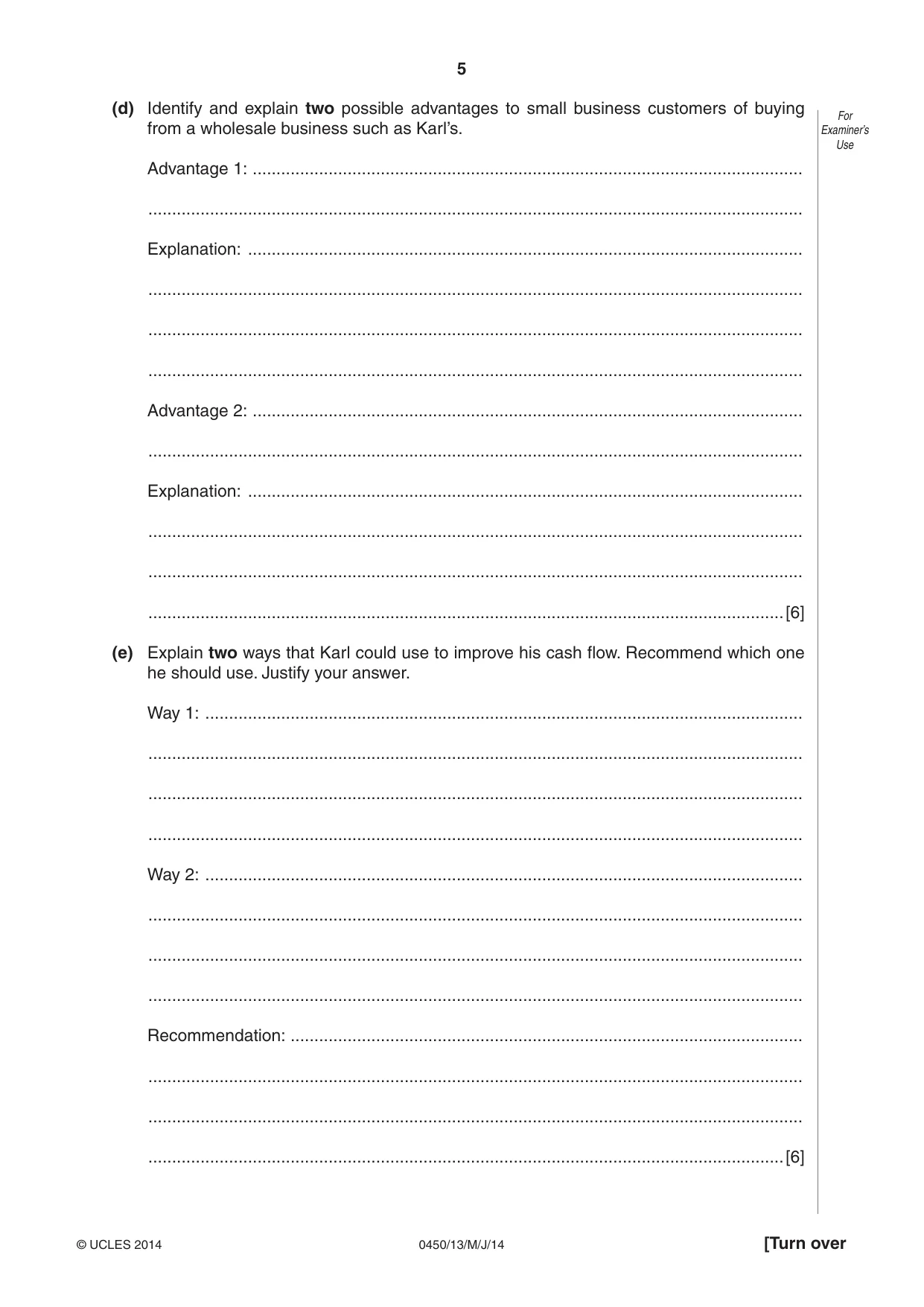 Cambridge IGCSE Business Studies 0450 2014 May/June Paper 1 · Variant 3 question paper, page 5 of 12