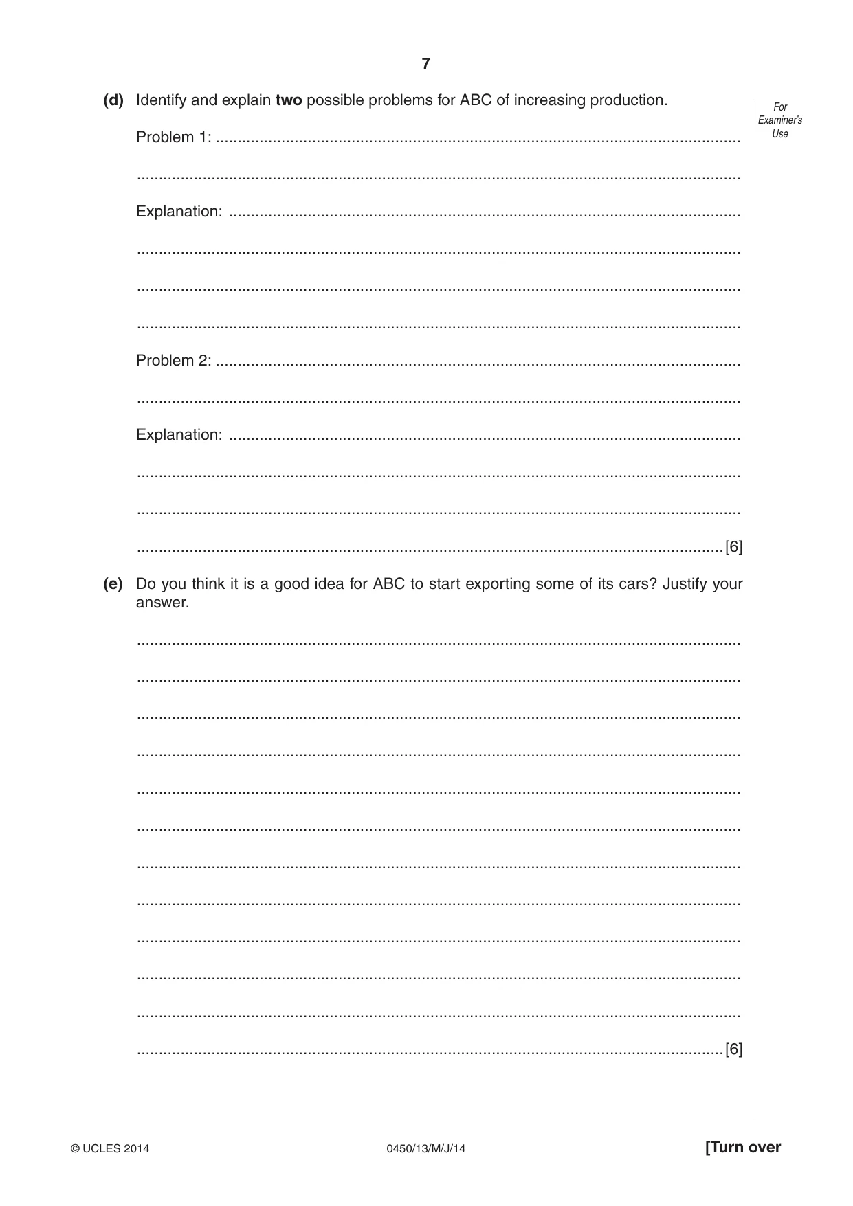 Cambridge IGCSE Business Studies 0450 2014 May/June Paper 1 · Variant 3 question paper, page 7 of 12