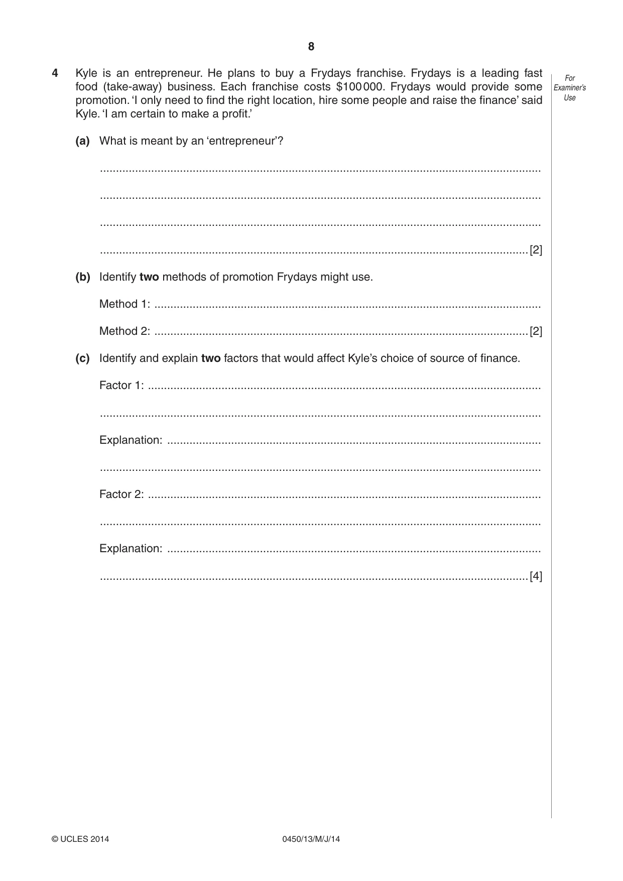 Cambridge IGCSE Business Studies 0450 2014 May/June Paper 1 · Variant 3 question paper, page 8 of 12