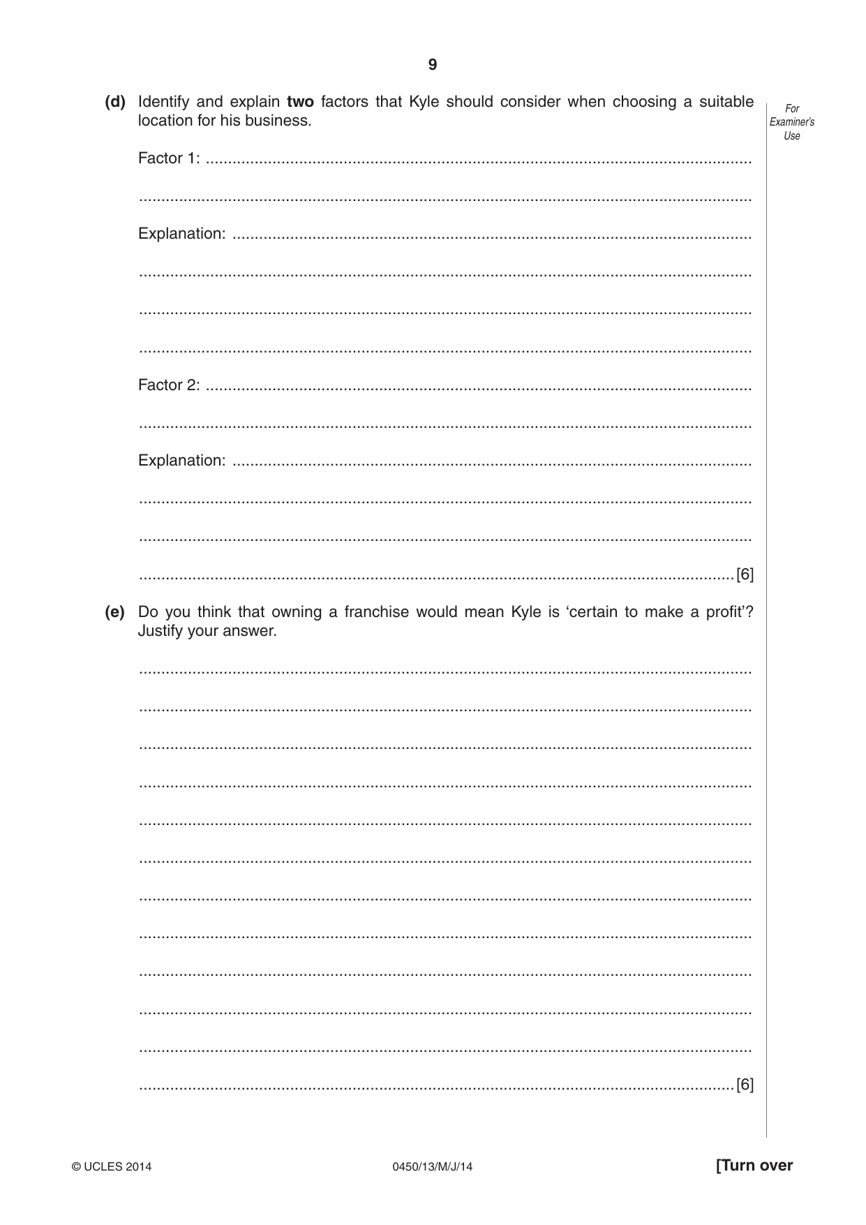 Cambridge IGCSE Business Studies 0450 2014 May/June Paper 1 · Variant 3 question paper, page 9 of 12