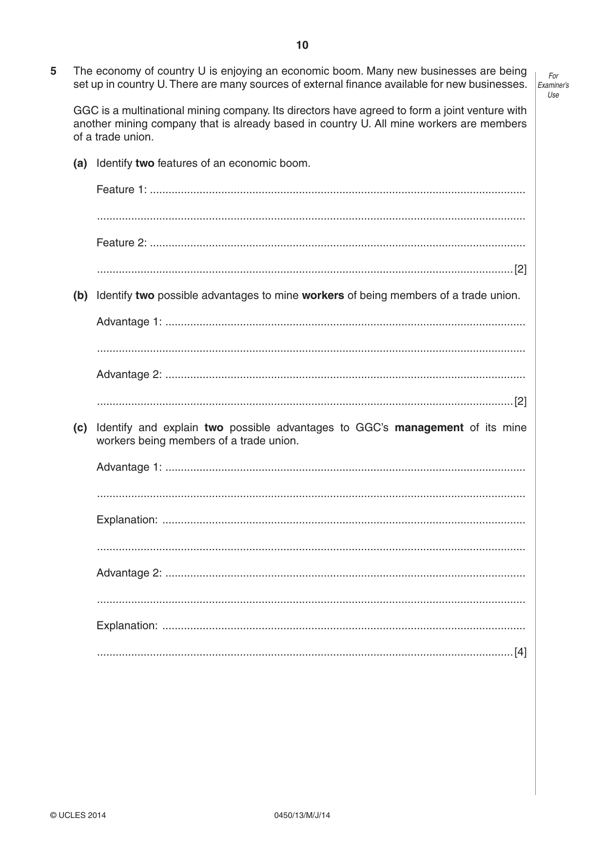 Cambridge IGCSE Business Studies 0450 2014 May/June Paper 1 · Variant 3 question paper, page 10 of 12