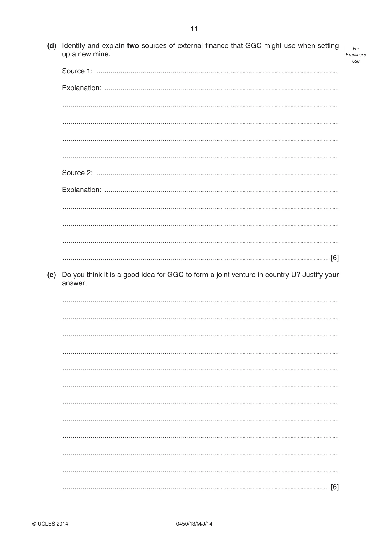 Cambridge IGCSE Business Studies 0450 2014 May/June Paper 1 · Variant 3 question paper, page 11 of 12