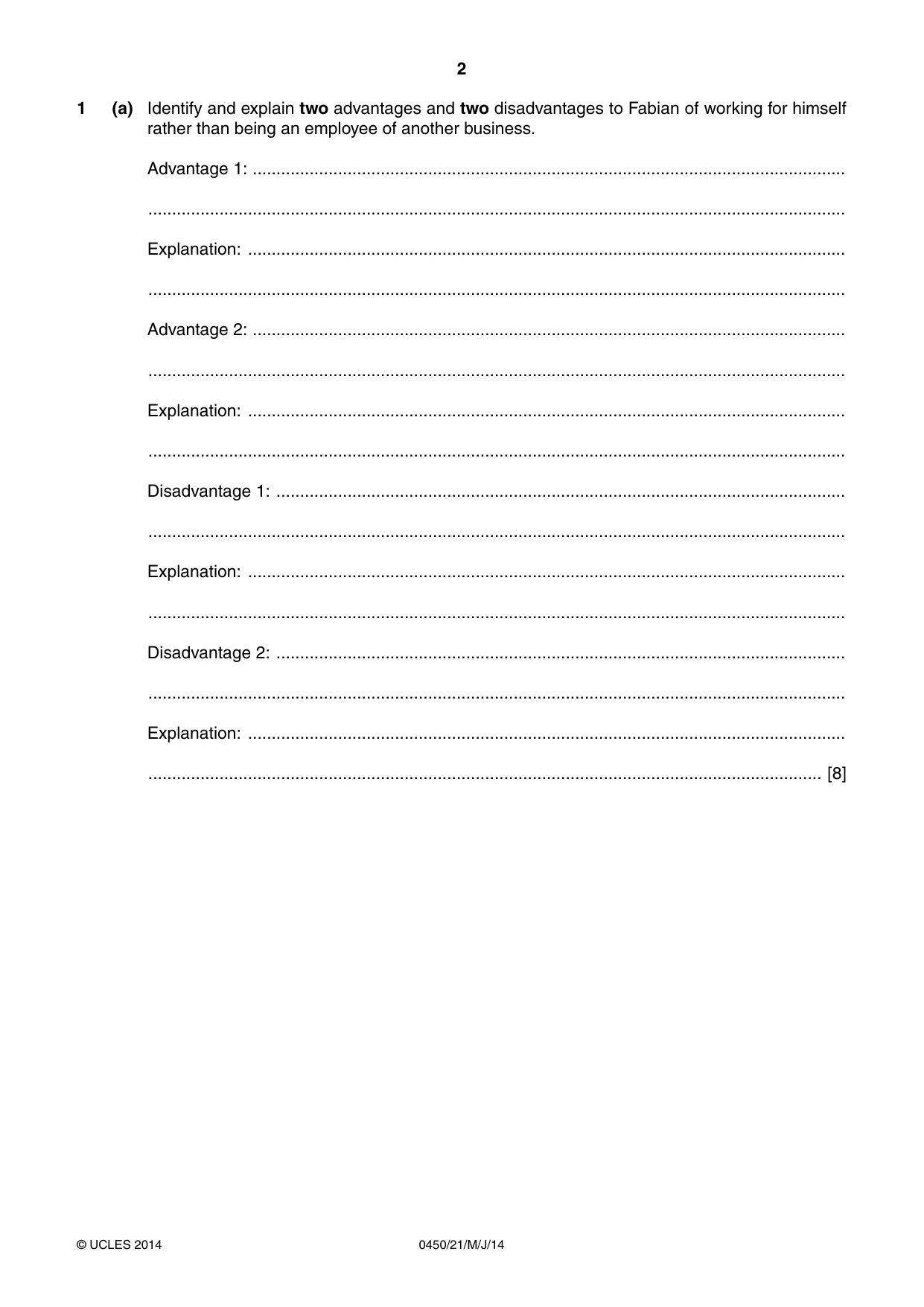 Cambridge IGCSE Business Studies 0450 2014 May/June Paper 2 · Variant 1 question paper, page 2 of 12