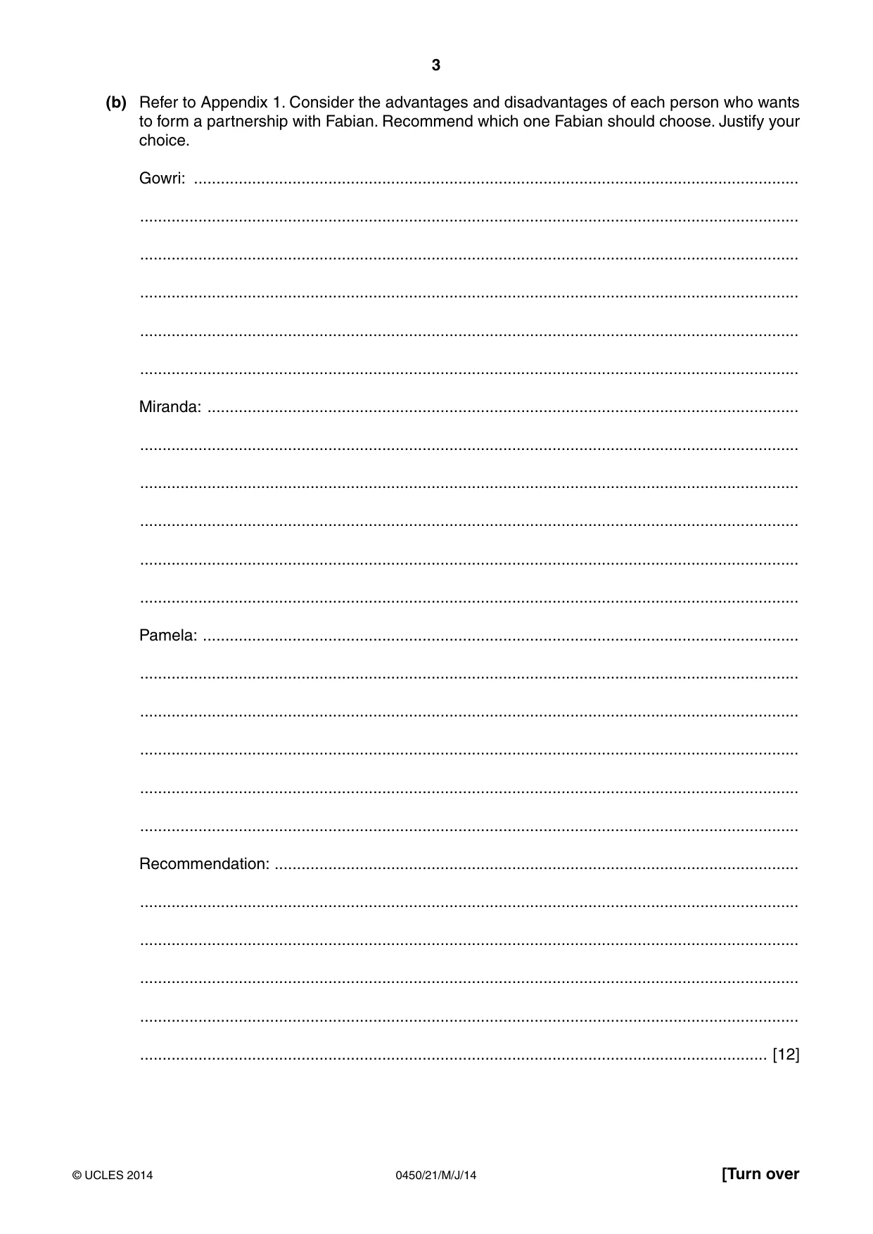 Cambridge IGCSE Business Studies 0450 2014 May/June Paper 2 · Variant 1 question paper, page 3 of 12