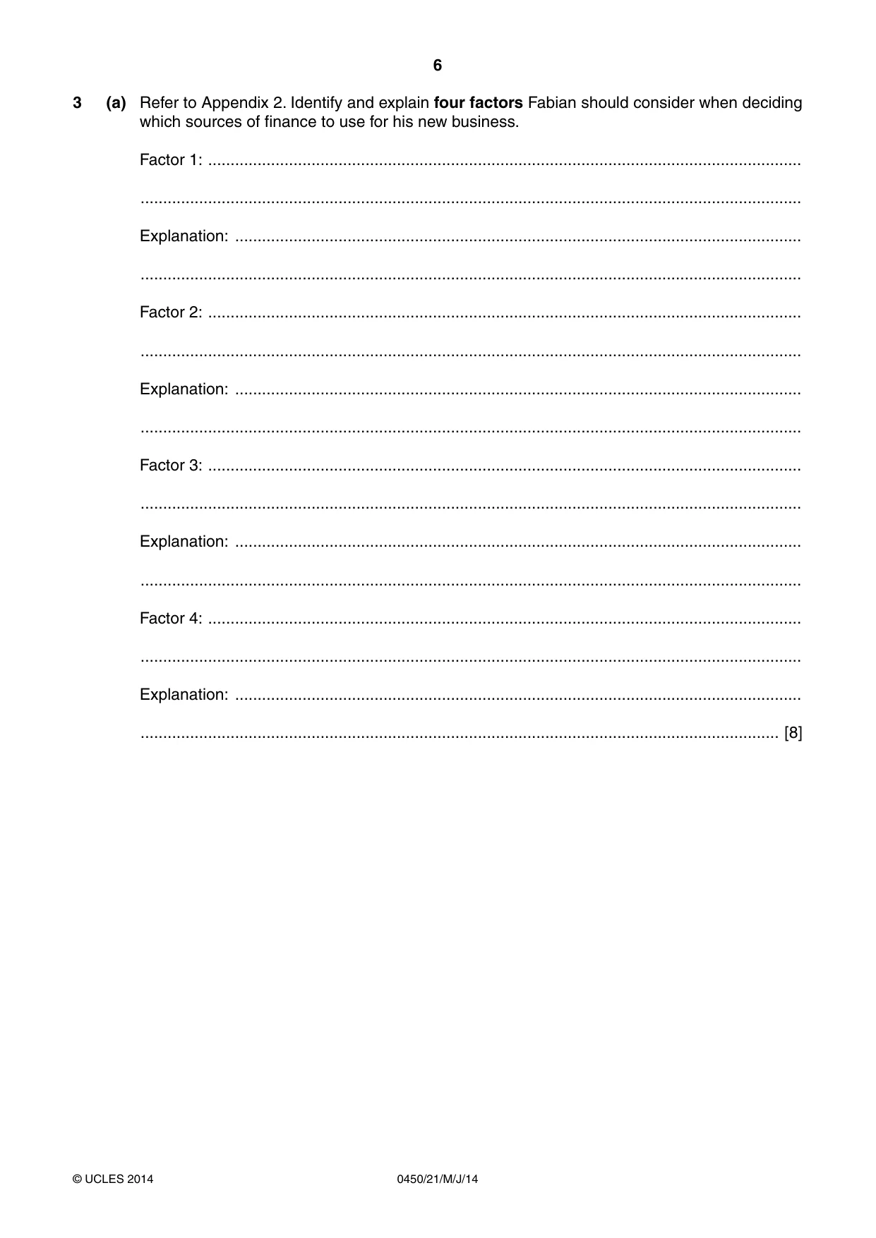 Cambridge IGCSE Business Studies 0450 2014 May/June Paper 2 · Variant 1 question paper, page 6 of 12