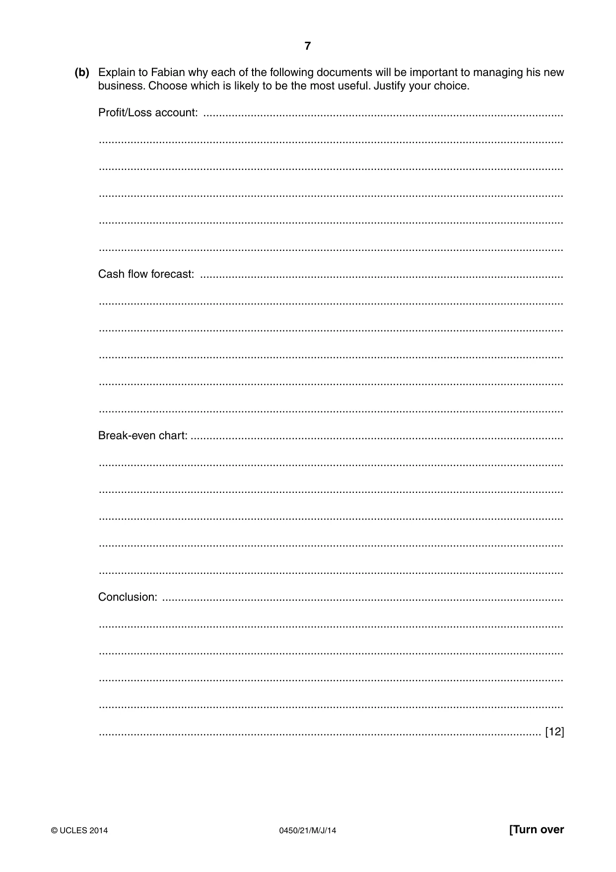 Cambridge IGCSE Business Studies 0450 2014 May/June Paper 2 · Variant 1 question paper, page 7 of 12