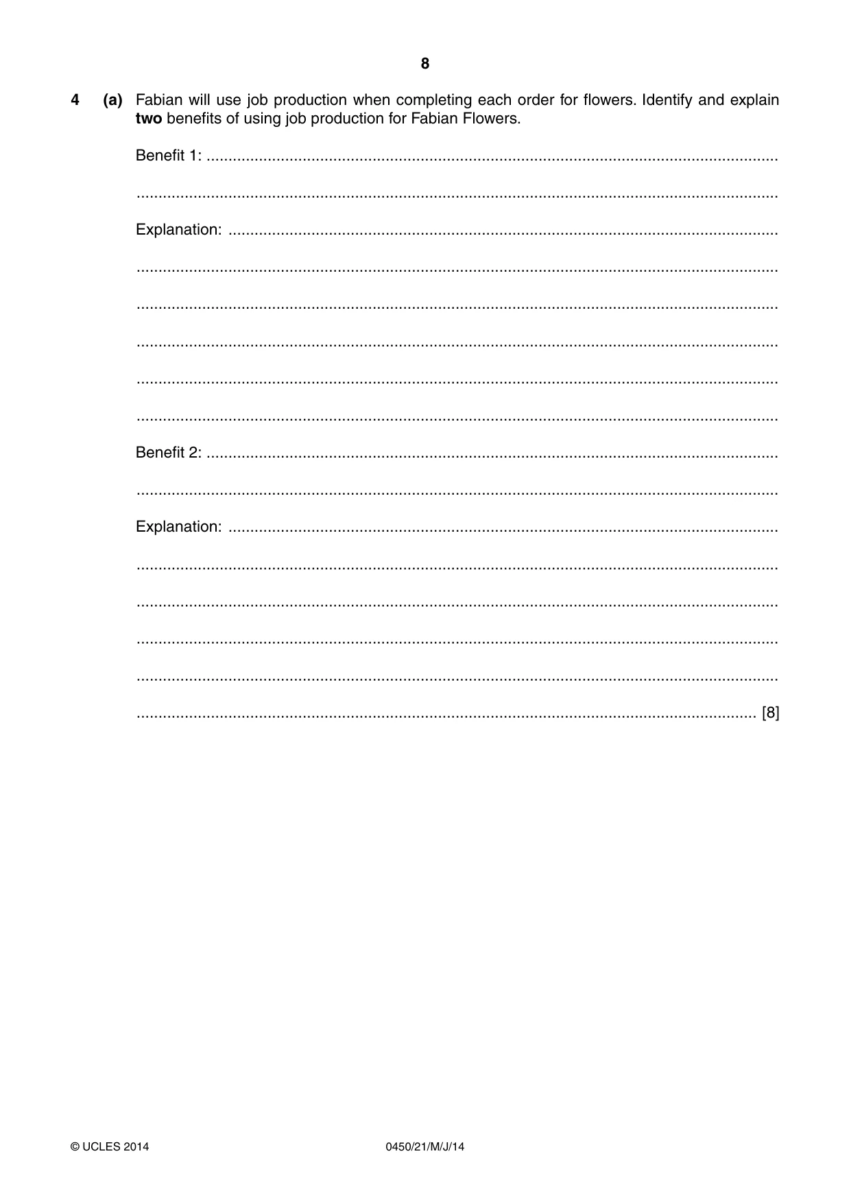 Cambridge IGCSE Business Studies 0450 2014 May/June Paper 2 · Variant 1 question paper, page 8 of 12
