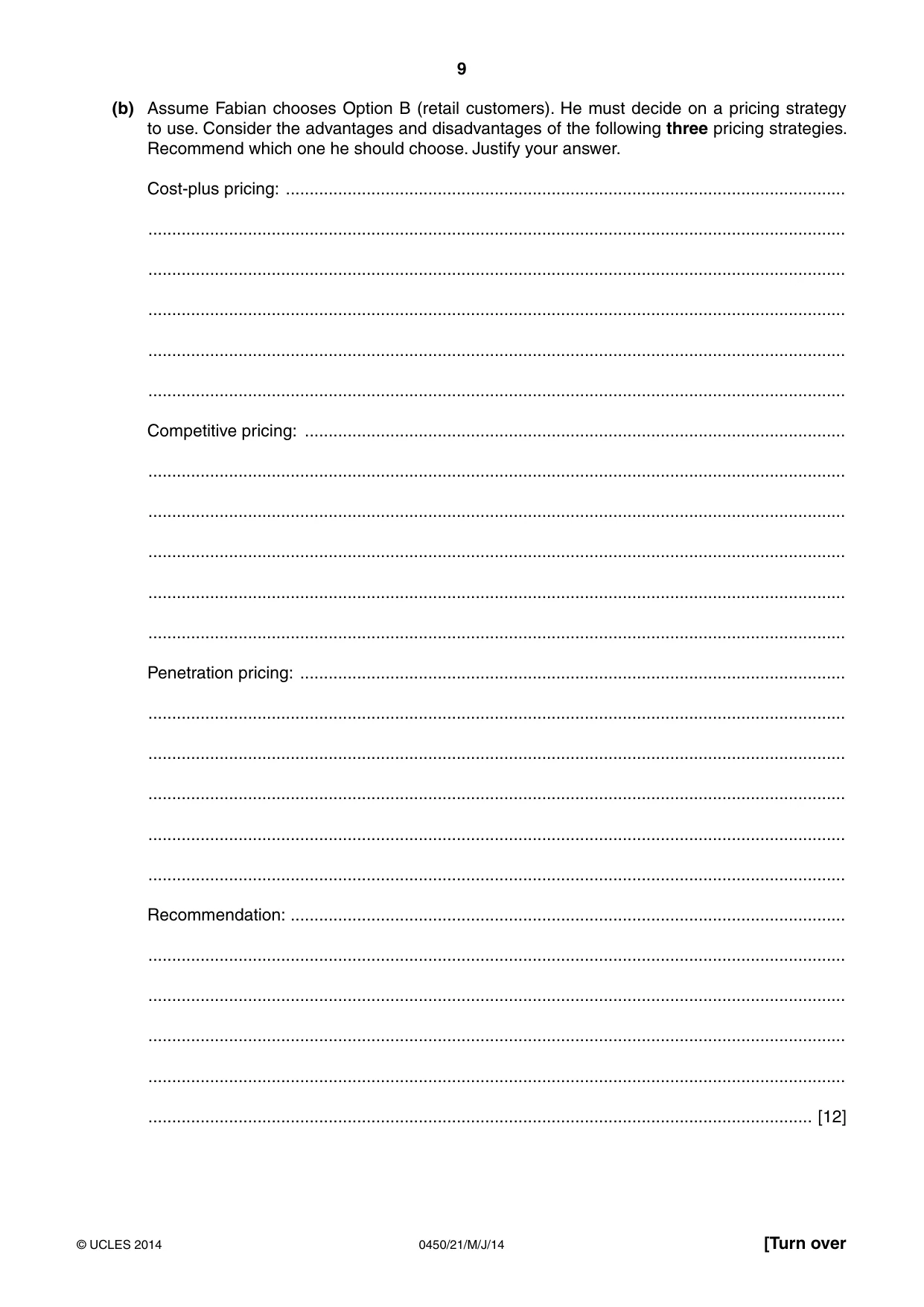 Cambridge IGCSE Business Studies 0450 2014 May/June Paper 2 · Variant 1 question paper, page 9 of 12
