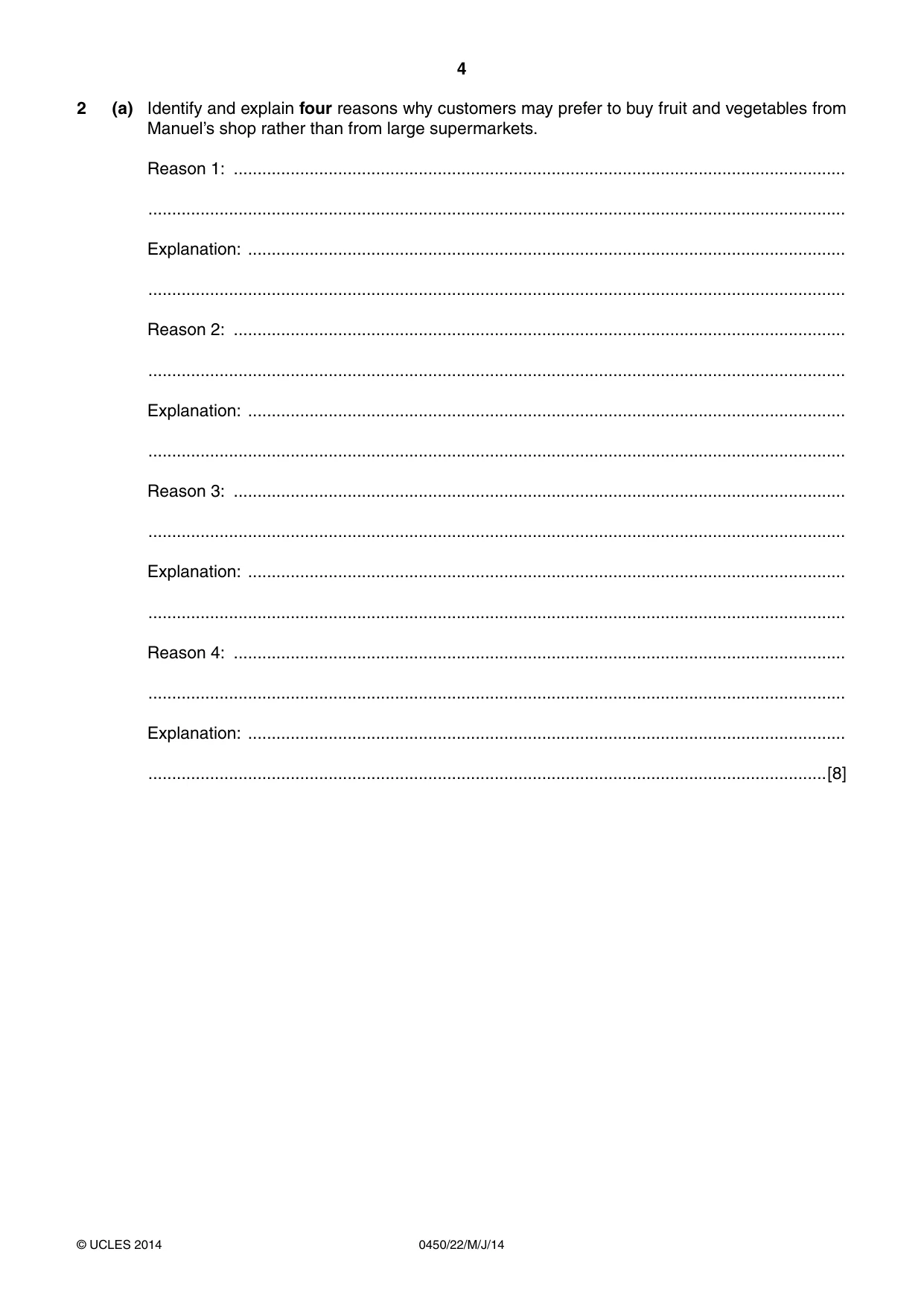 Cambridge IGCSE Business Studies 0450 2014 May/June Paper 2 · Variant 2 question paper, page 4 of 12