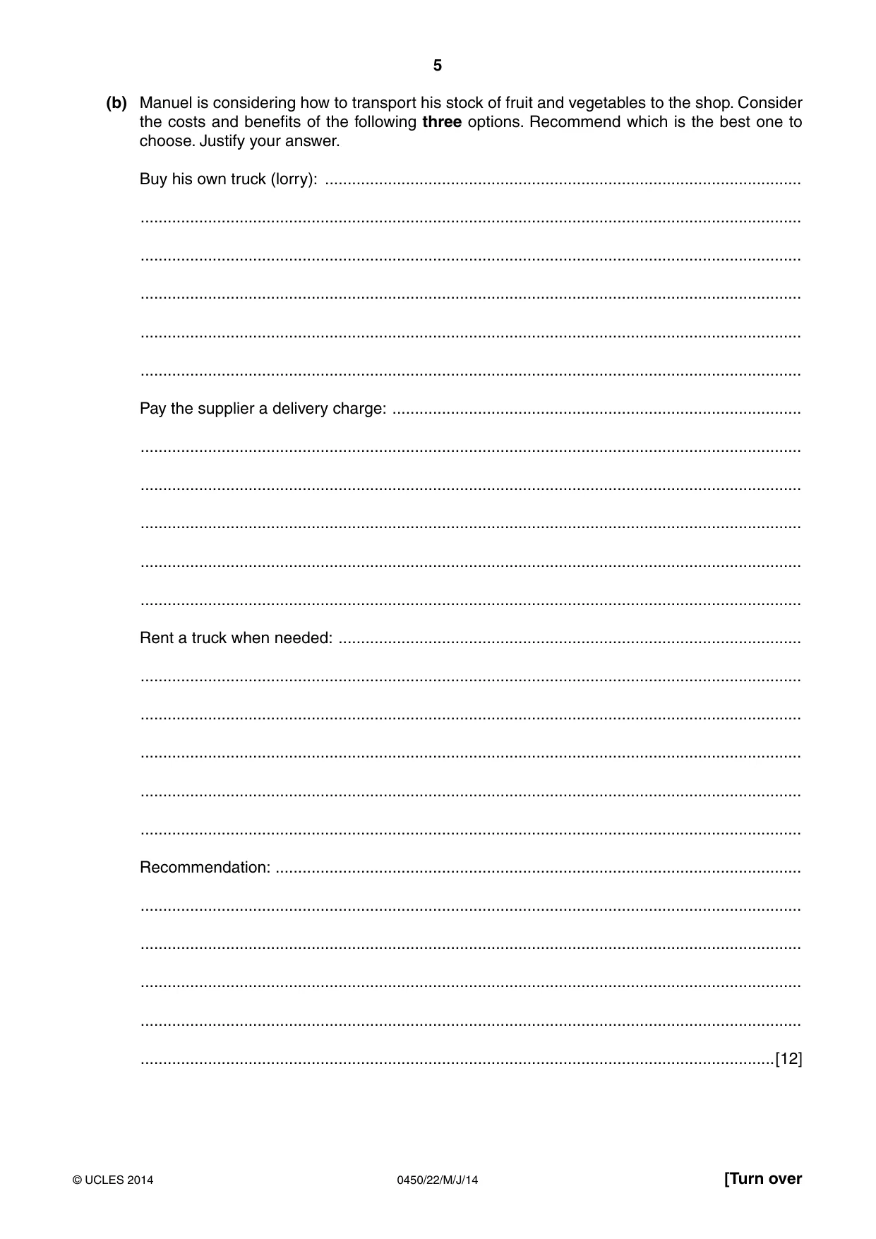 Cambridge IGCSE Business Studies 0450 2014 May/June Paper 2 · Variant 2 question paper, page 5 of 12
