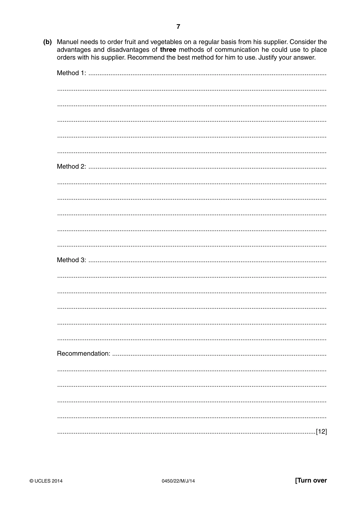 Cambridge IGCSE Business Studies 0450 2014 May/June Paper 2 · Variant 2 question paper, page 7 of 12