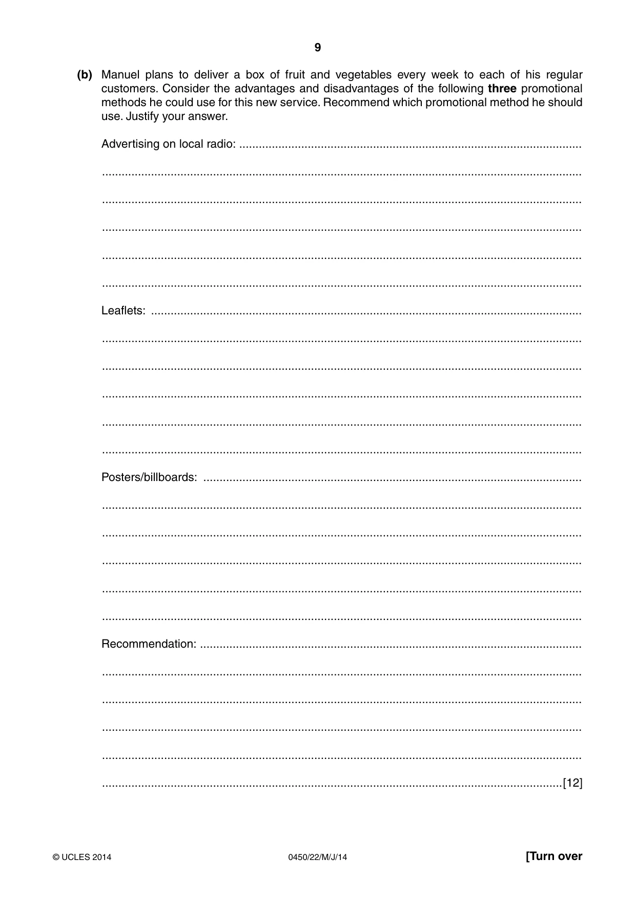 Cambridge IGCSE Business Studies 0450 2014 May/June Paper 2 · Variant 2 question paper, page 9 of 12