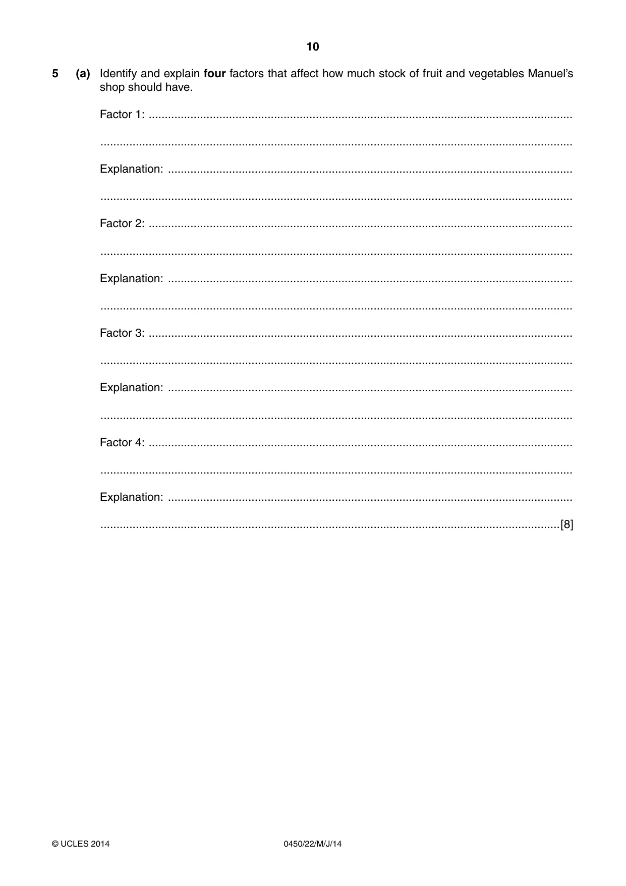 Cambridge IGCSE Business Studies 0450 2014 May/June Paper 2 · Variant 2 question paper, page 10 of 12