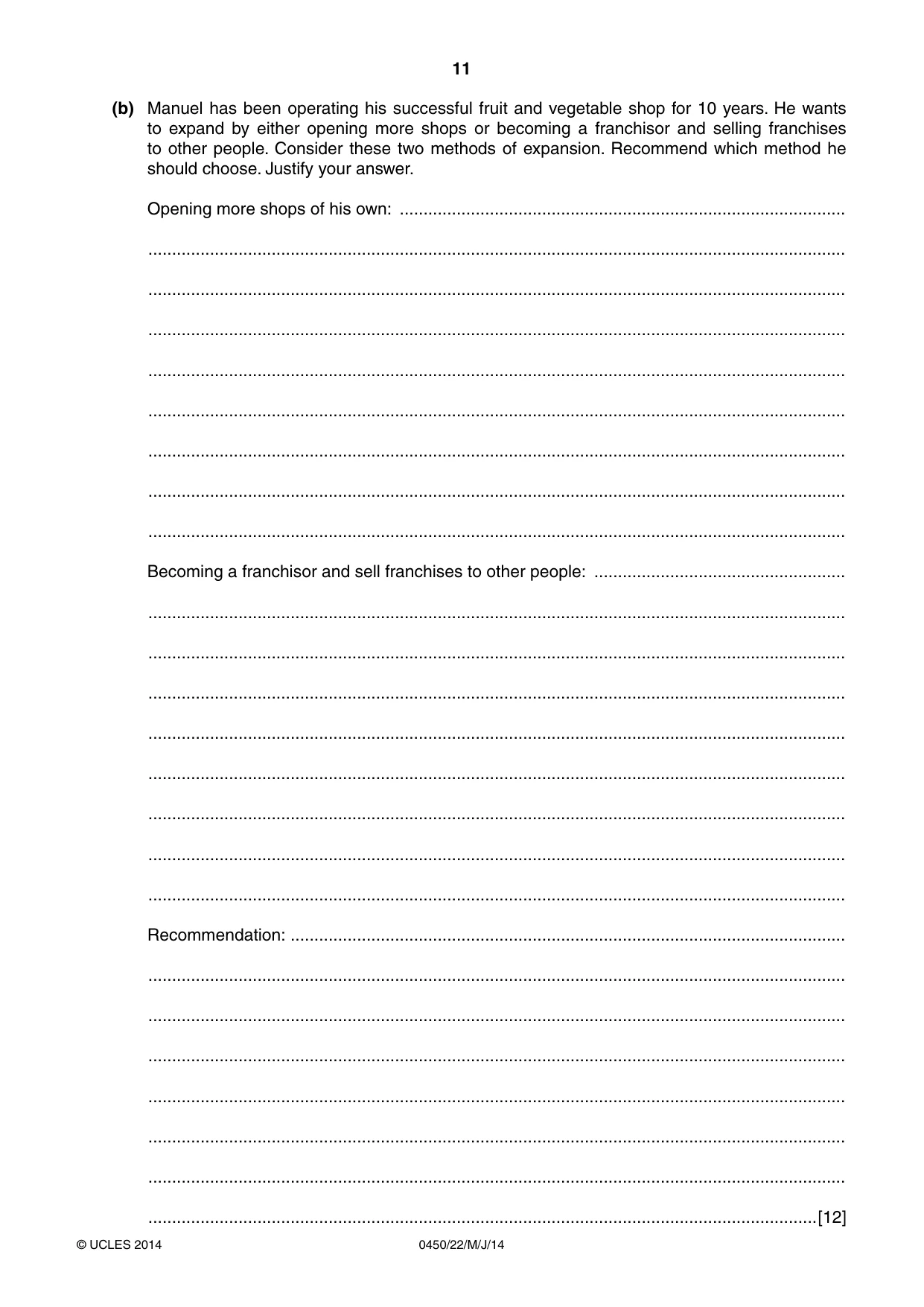 Cambridge IGCSE Business Studies 0450 2014 May/June Paper 2 · Variant 2 question paper, page 11 of 12