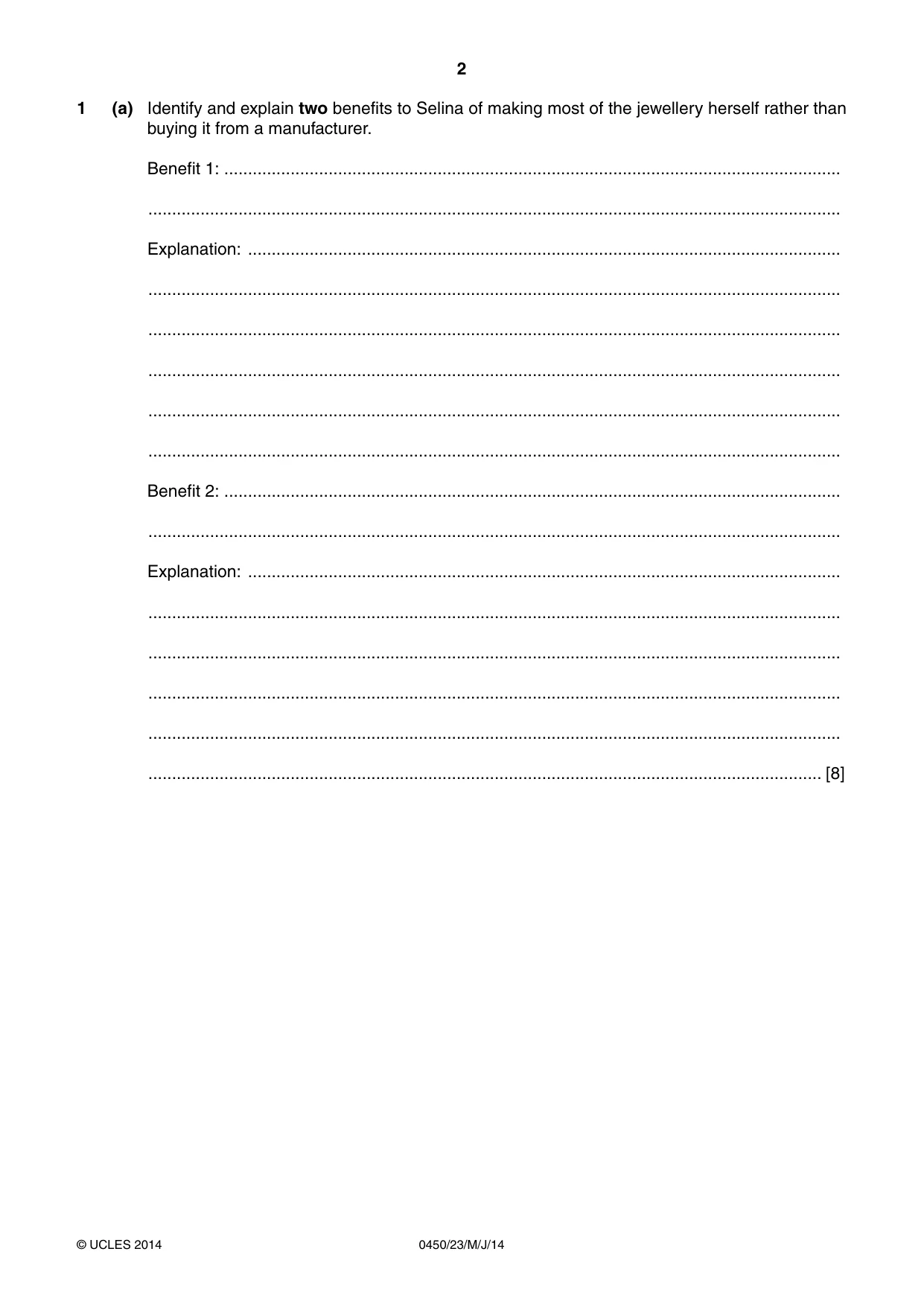 Cambridge IGCSE Business Studies 0450 2014 May/June Paper 2 · Variant 3 question paper, page 2 of 12