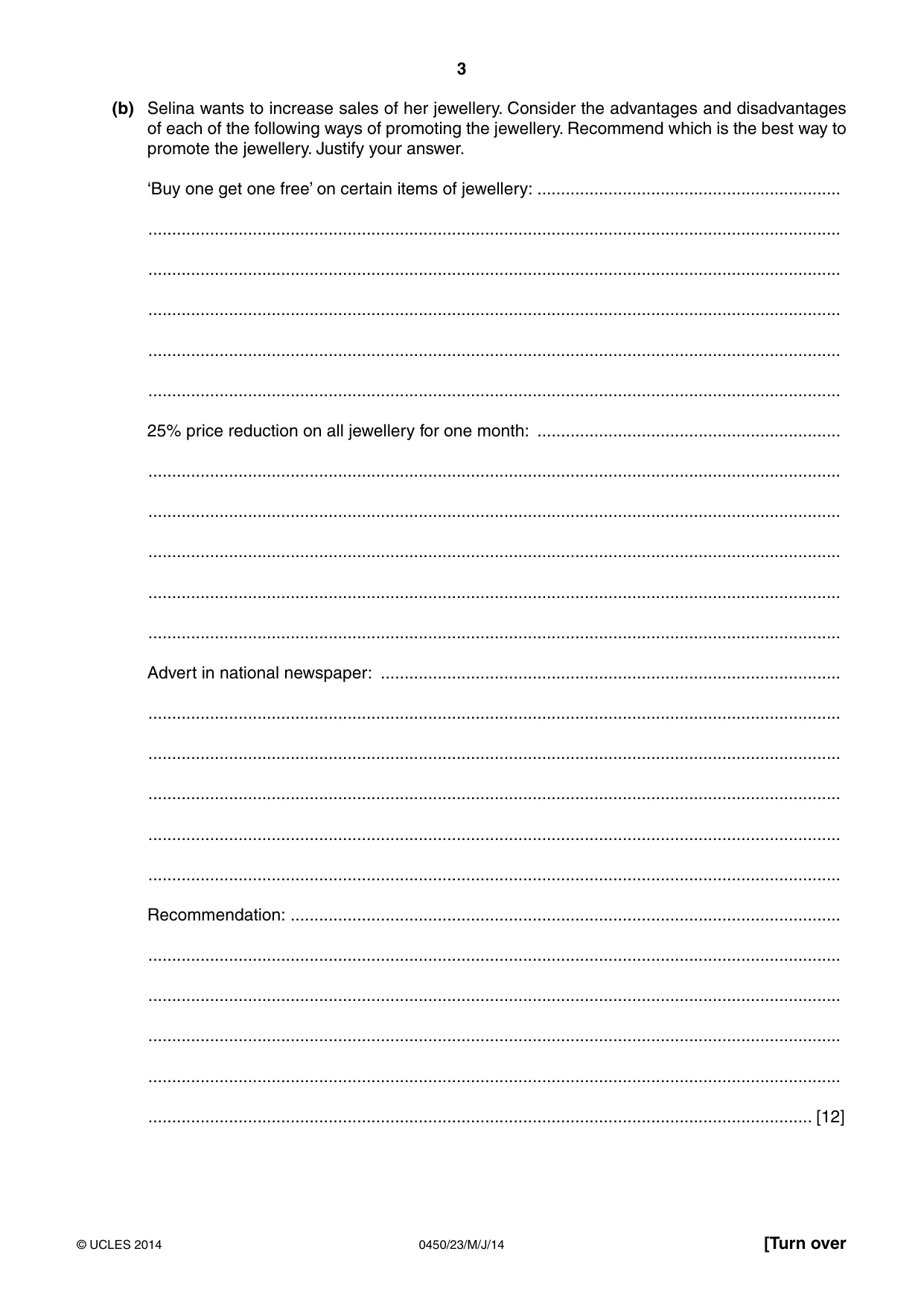 Cambridge IGCSE Business Studies 0450 2014 May/June Paper 2 · Variant 3 question paper, page 3 of 12