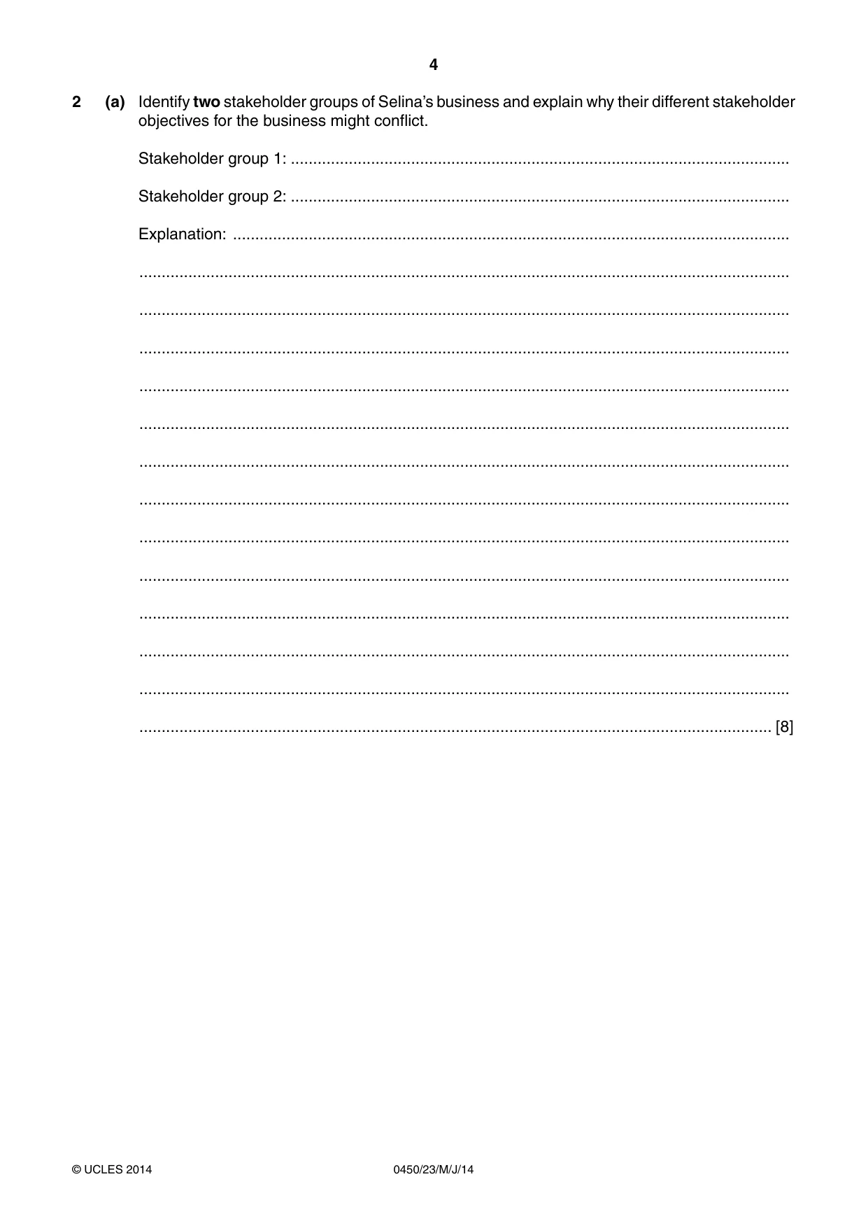 Cambridge IGCSE Business Studies 0450 2014 May/June Paper 2 · Variant 3 question paper, page 4 of 12