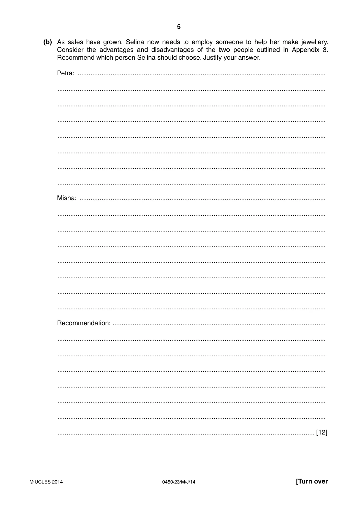 Cambridge IGCSE Business Studies 0450 2014 May/June Paper 2 · Variant 3 question paper, page 5 of 12