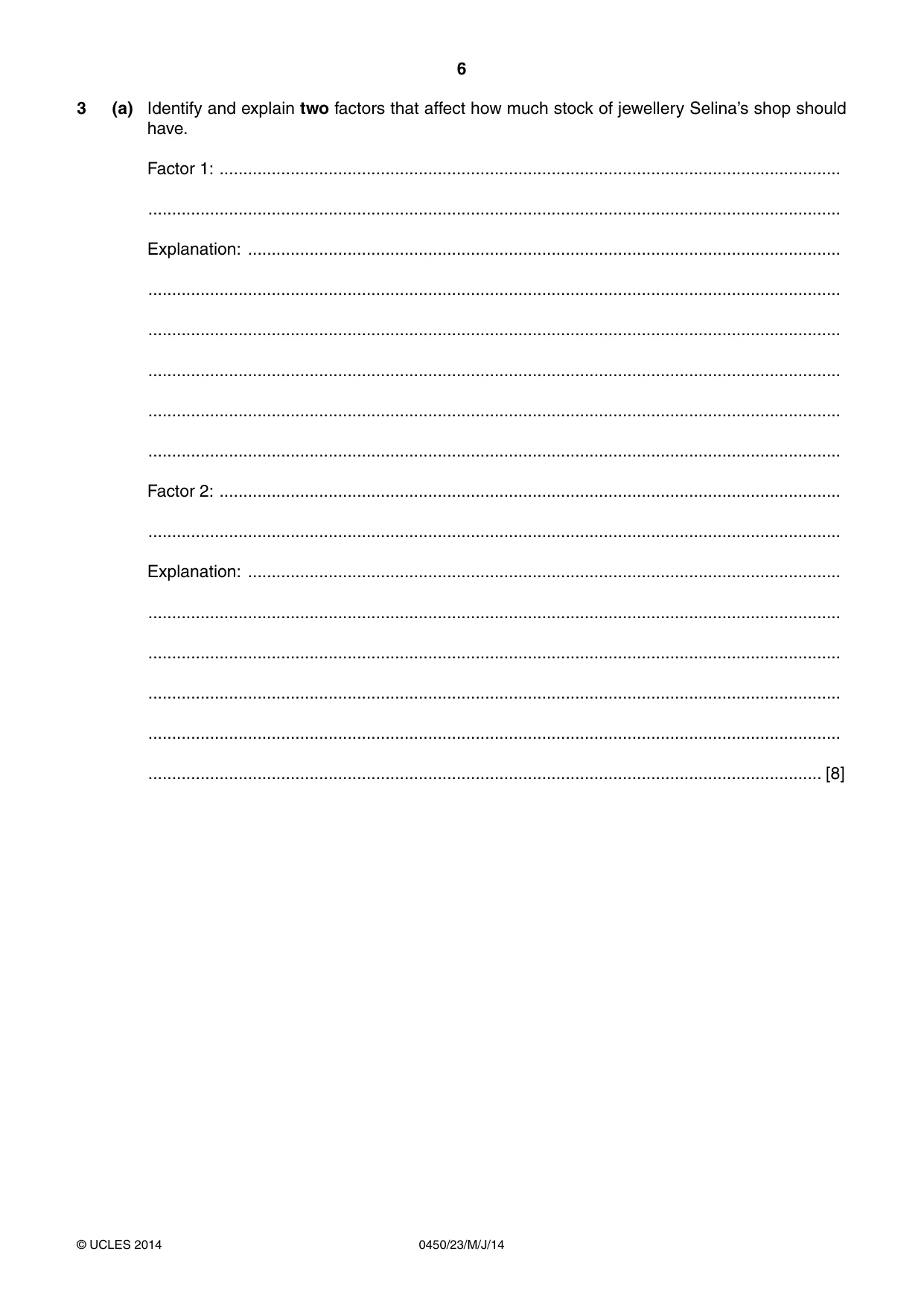 Cambridge IGCSE Business Studies 0450 2014 May/June Paper 2 · Variant 3 question paper, page 6 of 12