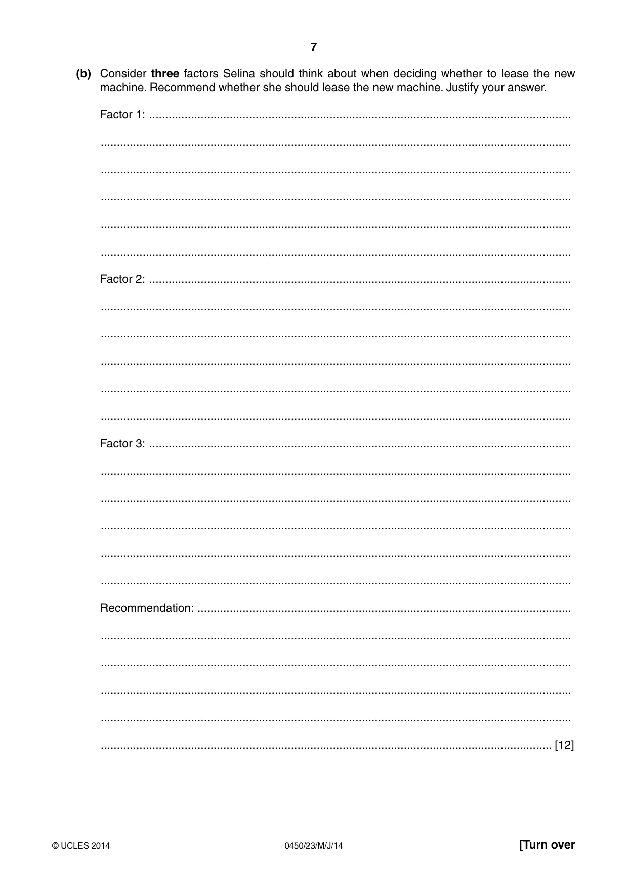 Cambridge IGCSE Business Studies 0450 2014 May/June Paper 2 · Variant 3 question paper, page 7 of 12