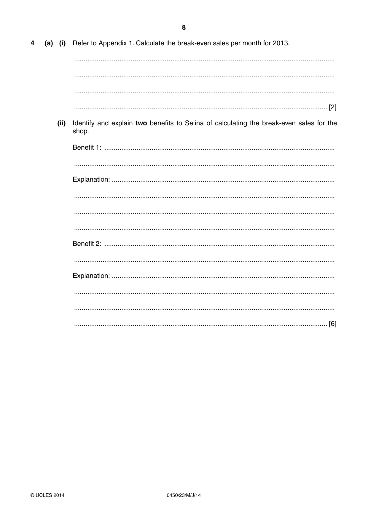 Cambridge IGCSE Business Studies 0450 2014 May/June Paper 2 · Variant 3 question paper, page 8 of 12