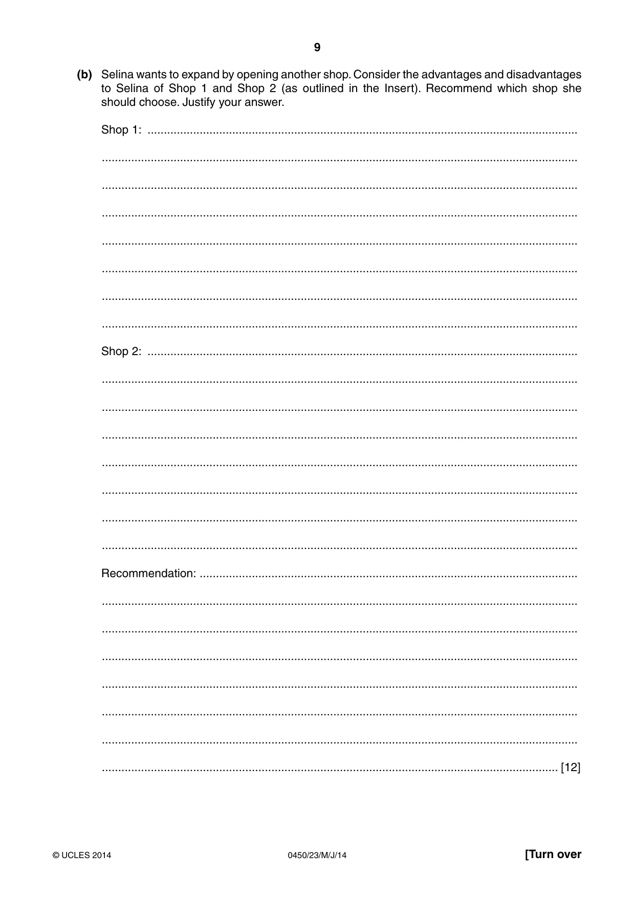 Cambridge IGCSE Business Studies 0450 2014 May/June Paper 2 · Variant 3 question paper, page 9 of 12