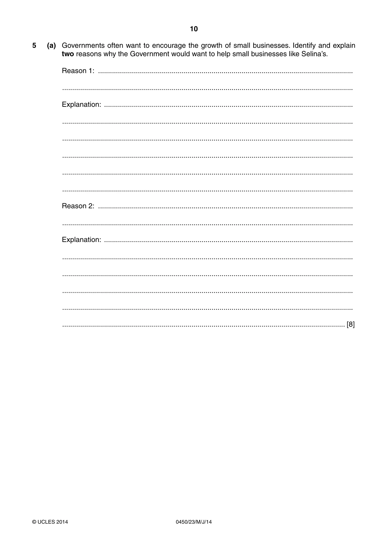 Cambridge IGCSE Business Studies 0450 2014 May/June Paper 2 · Variant 3 question paper, page 10 of 12