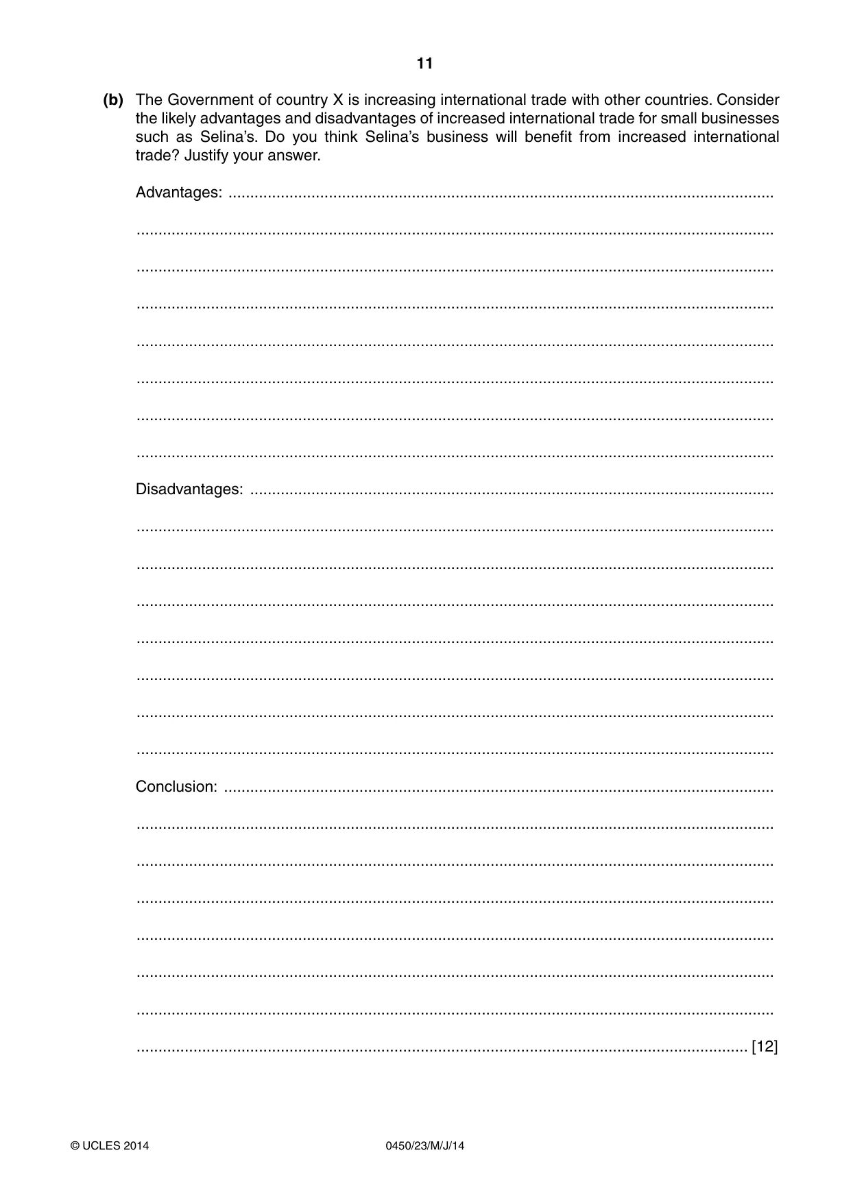 Cambridge IGCSE Business Studies 0450 2014 May/June Paper 2 · Variant 3 question paper, page 11 of 12