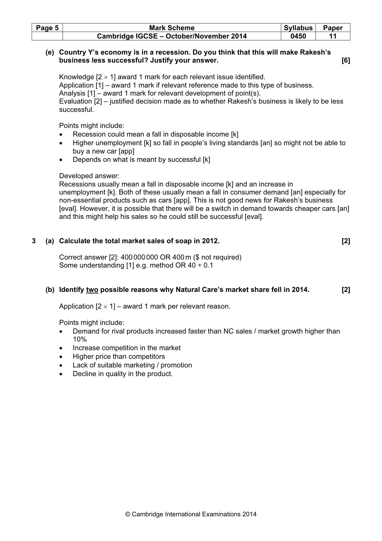 Mark scheme, page 5 of 10