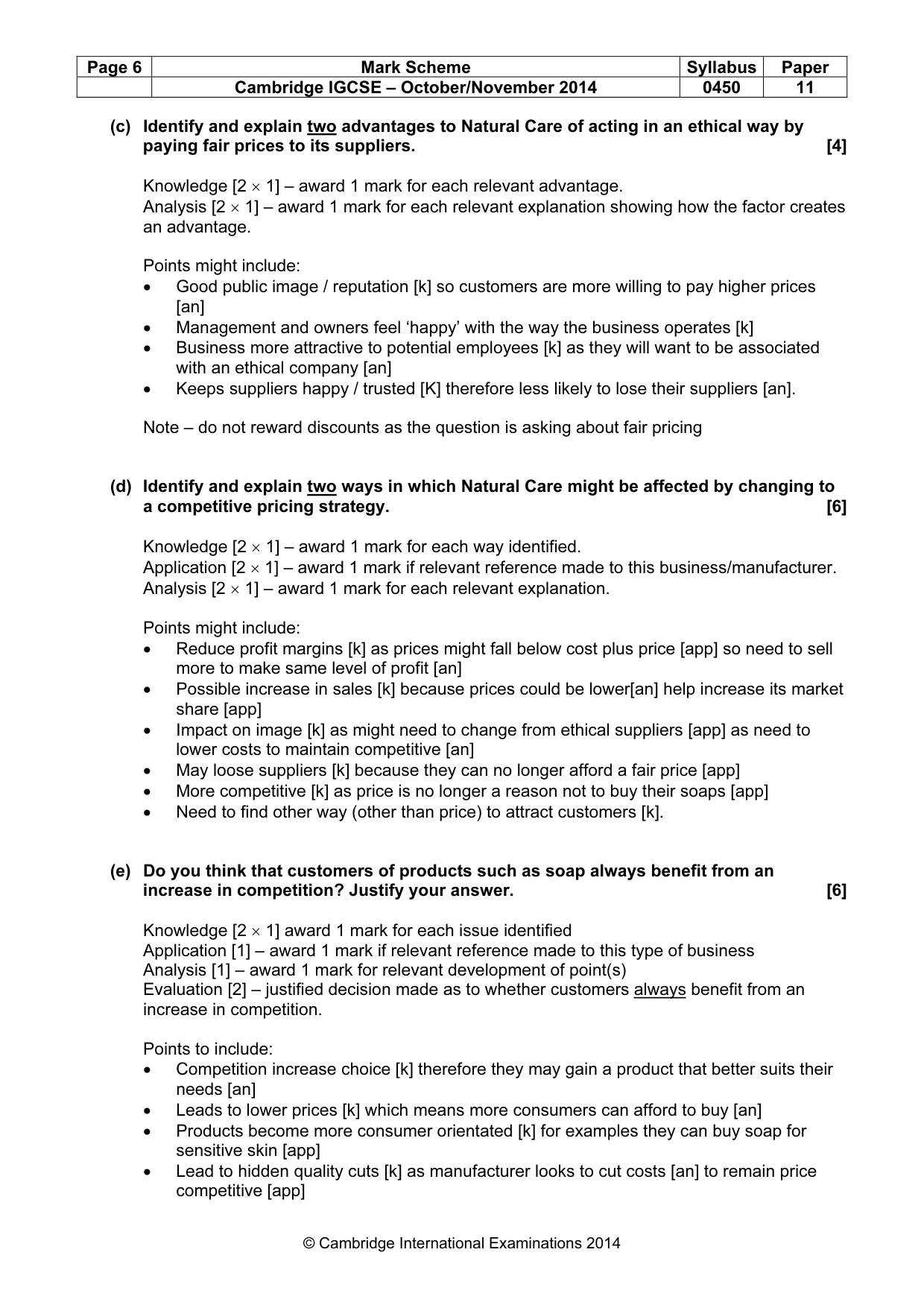 Mark scheme, page 6 of 10