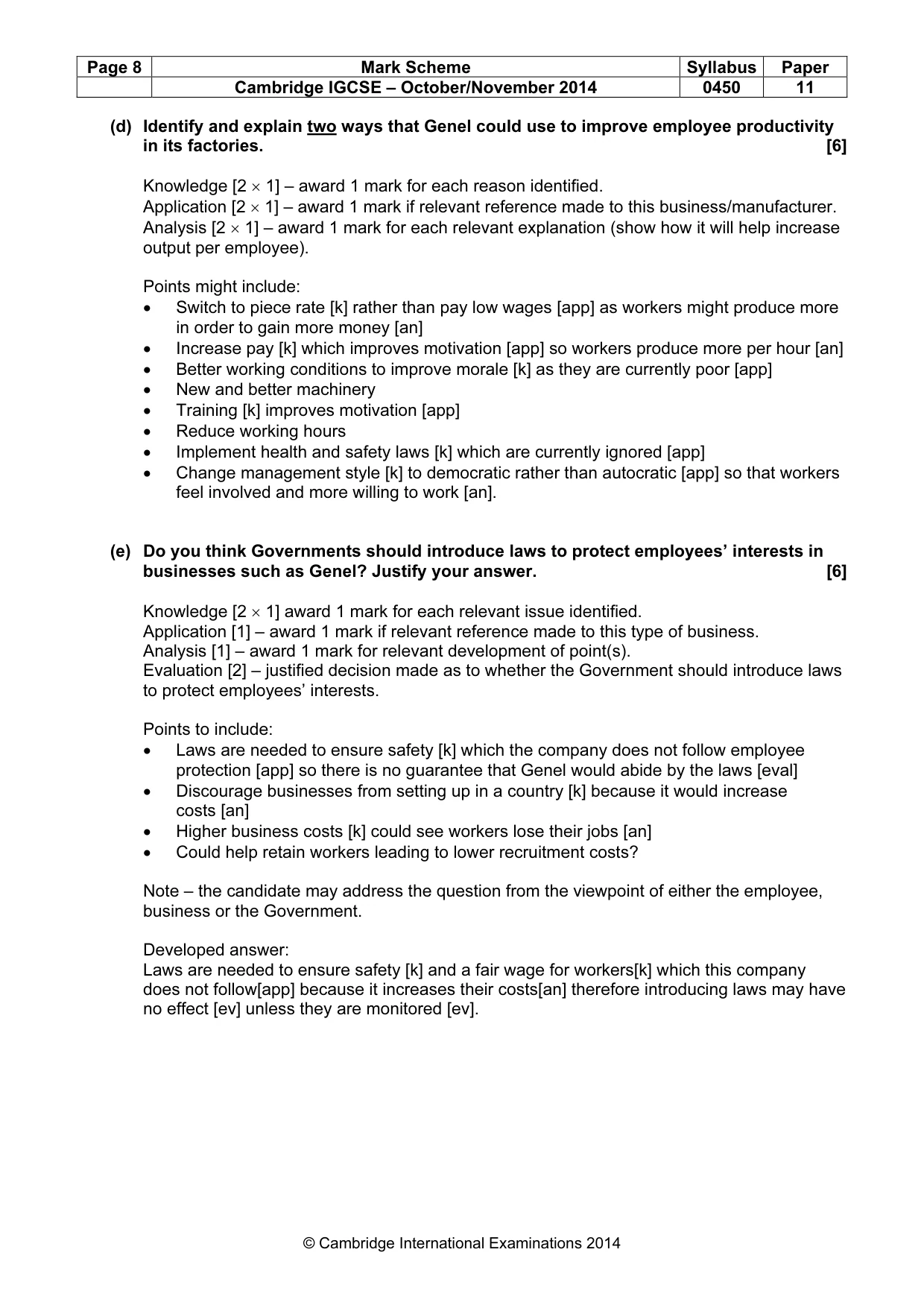 Mark scheme, page 8 of 10