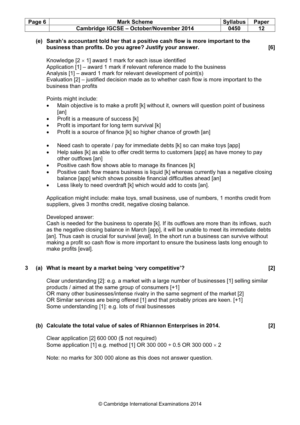 Mark scheme, page 6 of 12
