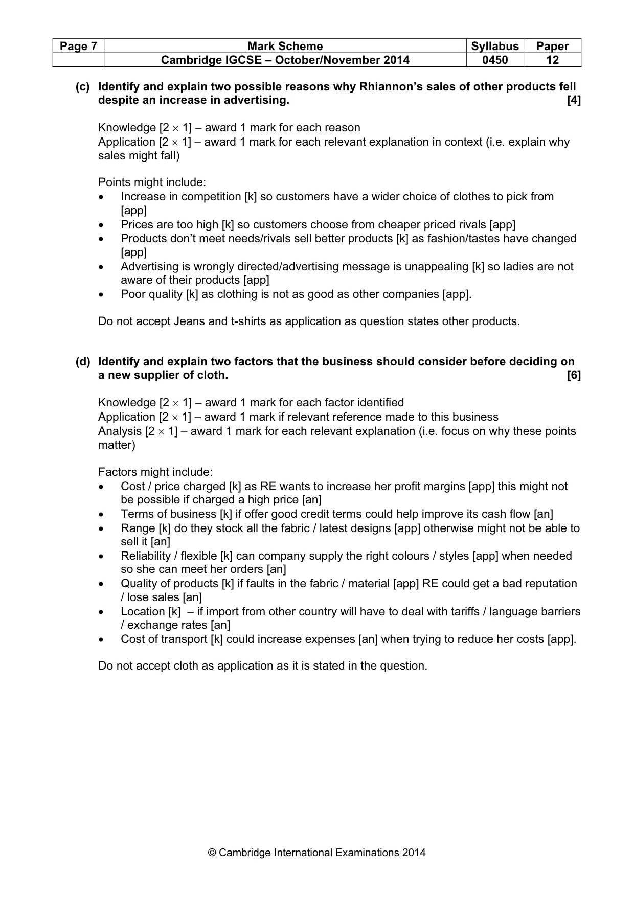 Mark scheme, page 7 of 12