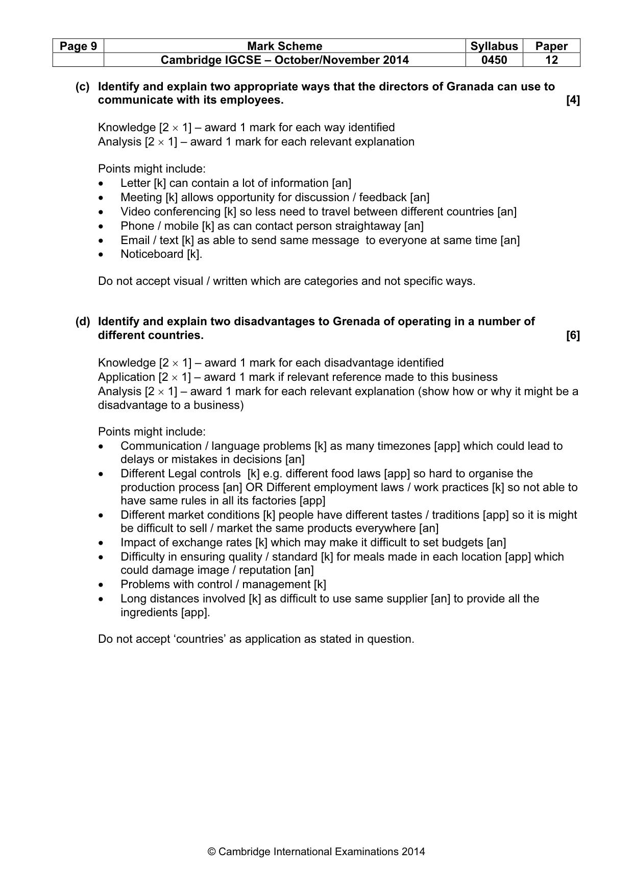 Mark scheme, page 9 of 12