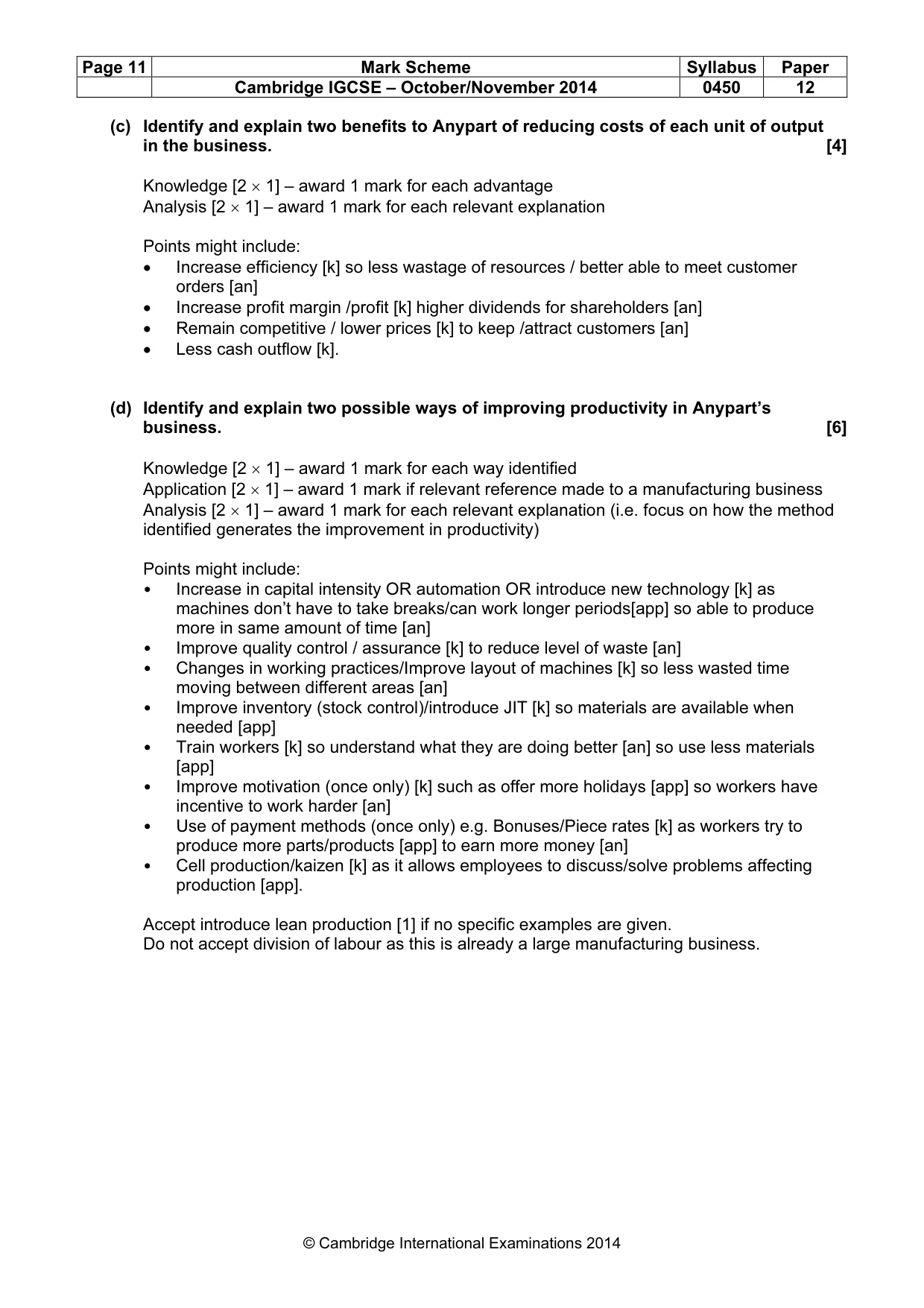 Mark scheme, page 11 of 12