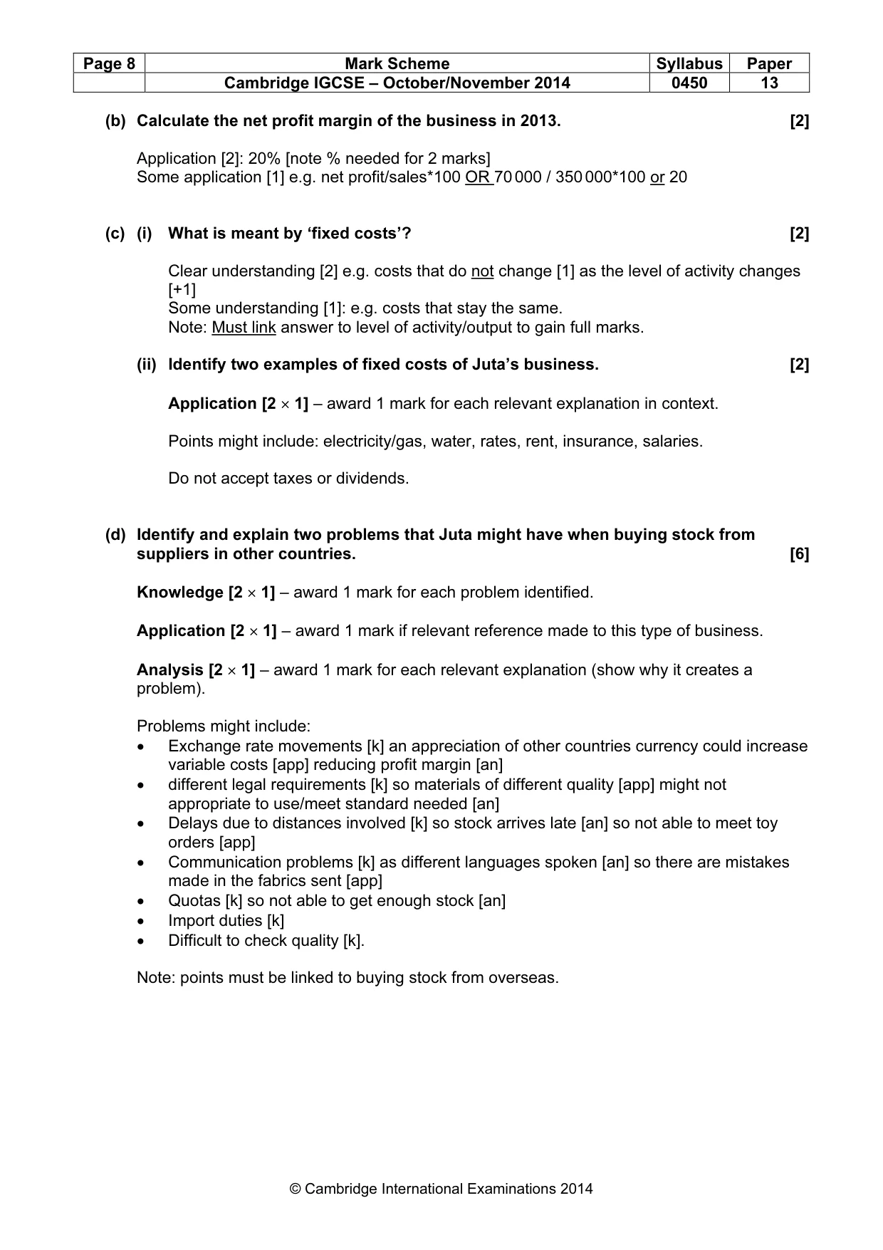 Mark scheme, page 8 of 11