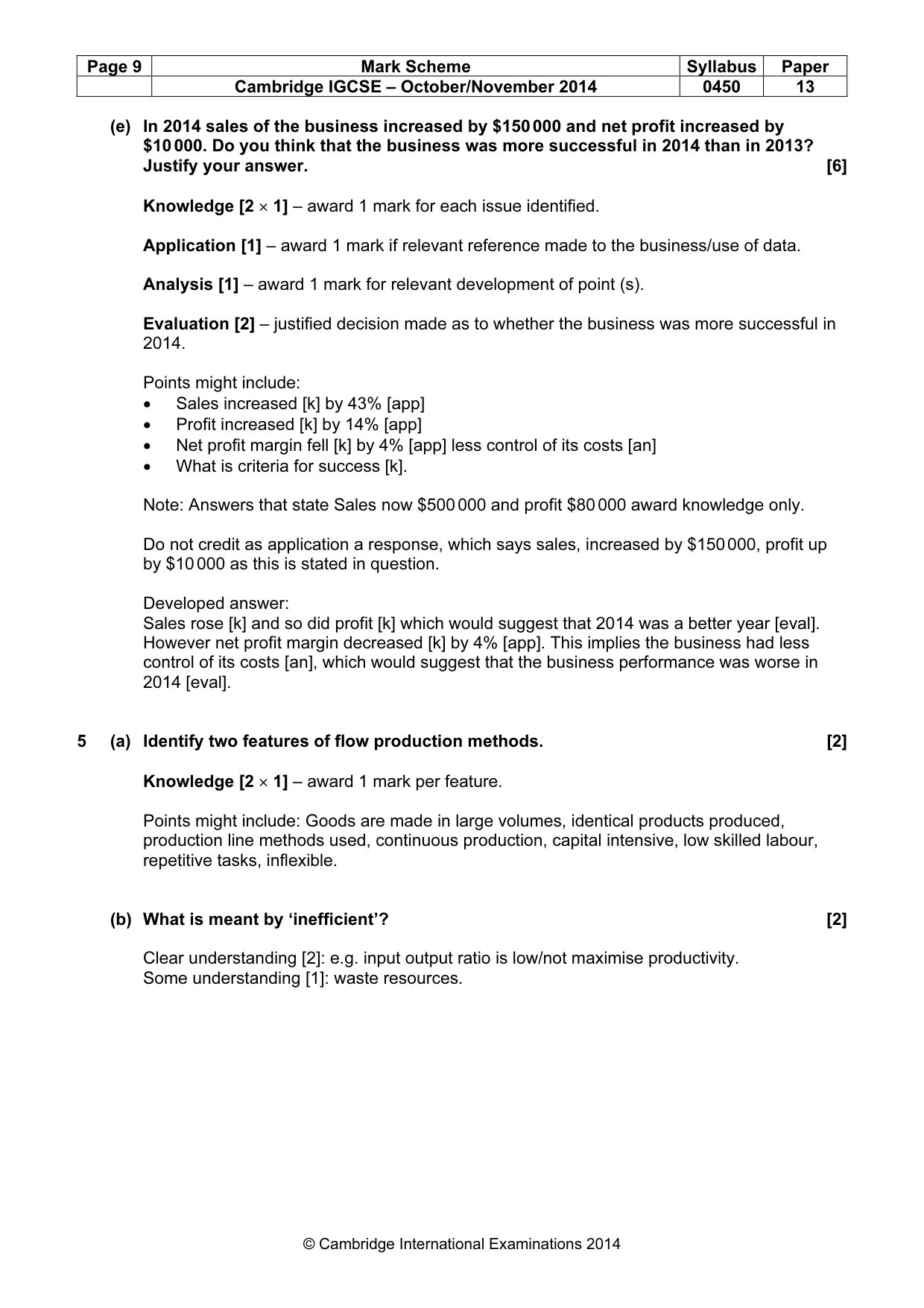 Mark scheme, page 9 of 11