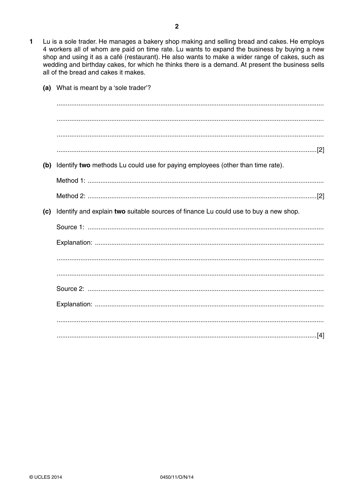 Cambridge IGCSE Business Studies 0450 2014 Oct/Nov Paper 1 · Variant 1 question paper, page 2 of 12