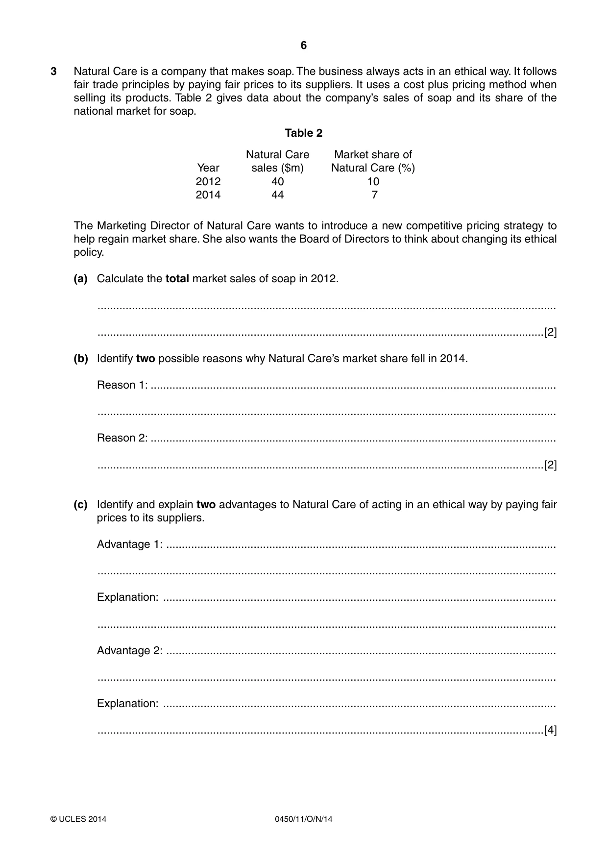 Cambridge IGCSE Business Studies 0450 2014 Oct/Nov Paper 1 · Variant 1 question paper, page 6 of 12