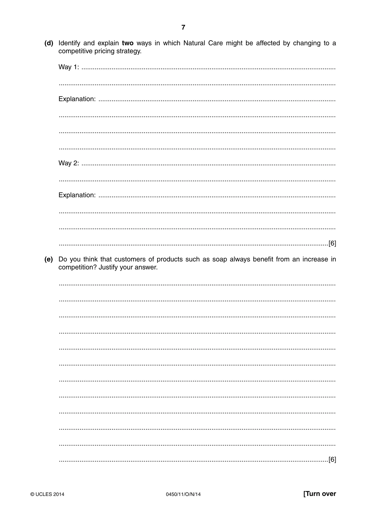 Cambridge IGCSE Business Studies 0450 2014 Oct/Nov Paper 1 · Variant 1 question paper, page 7 of 12