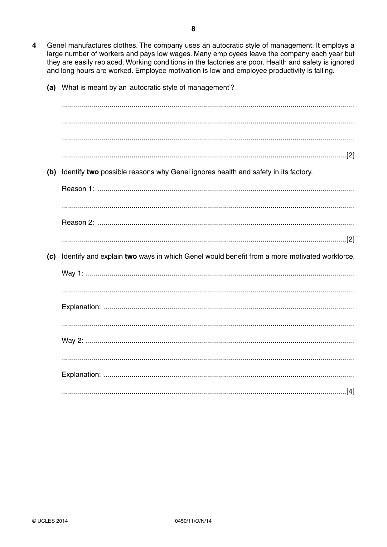 Cambridge IGCSE Business Studies 0450 2014 Oct/Nov Paper 1 · Variant 1 question paper, page 8 of 12