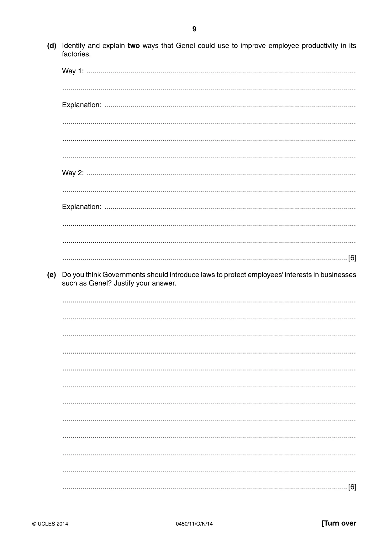 Cambridge IGCSE Business Studies 0450 2014 Oct/Nov Paper 1 · Variant 1 question paper, page 9 of 12