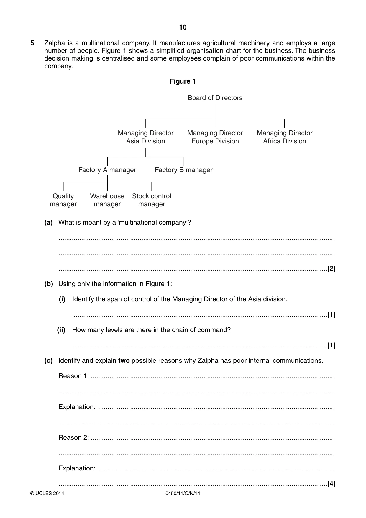 Cambridge IGCSE Business Studies 0450 2014 Oct/Nov Paper 1 · Variant 1 question paper, page 10 of 12