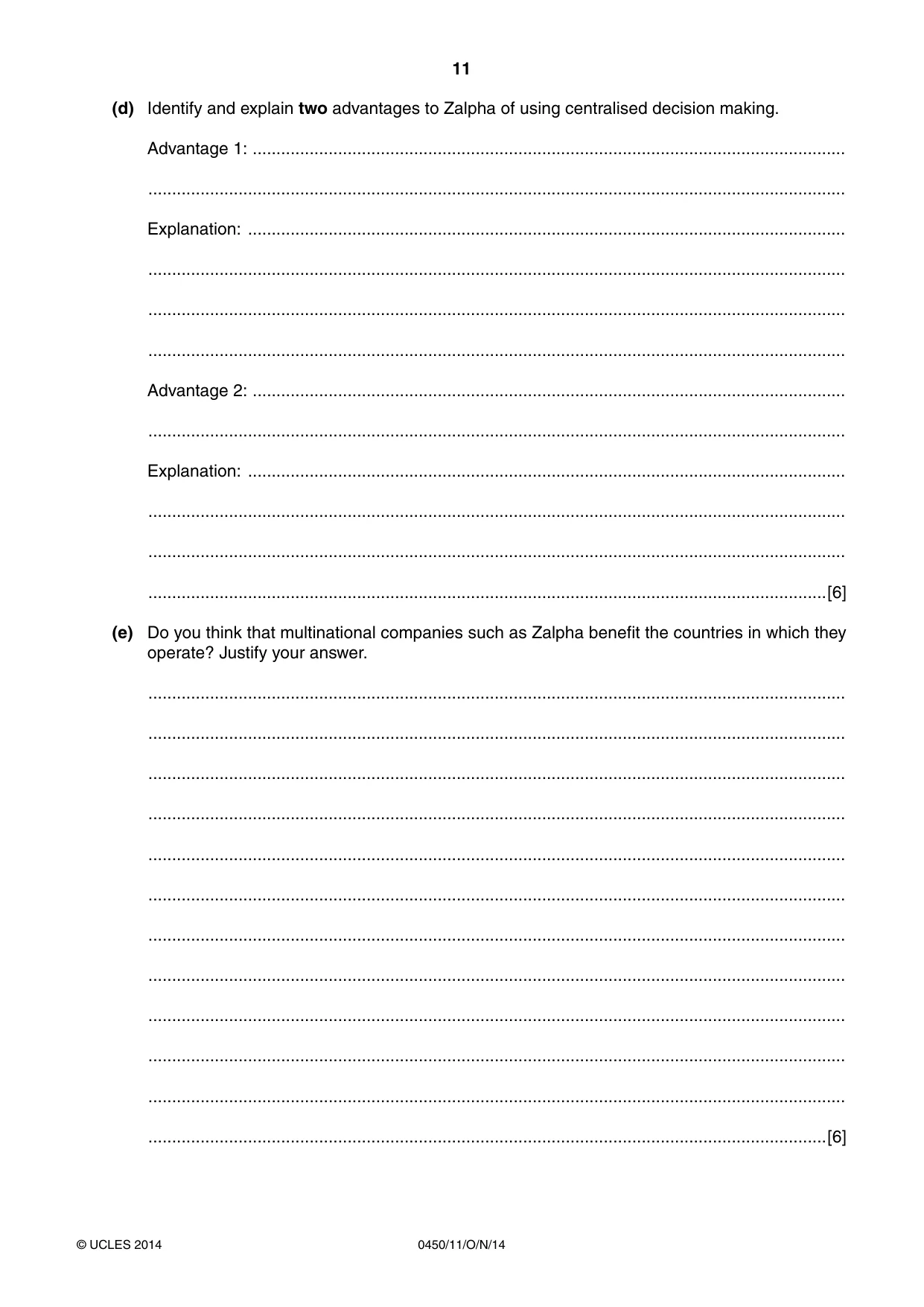 Cambridge IGCSE Business Studies 0450 2014 Oct/Nov Paper 1 · Variant 1 question paper, page 11 of 12