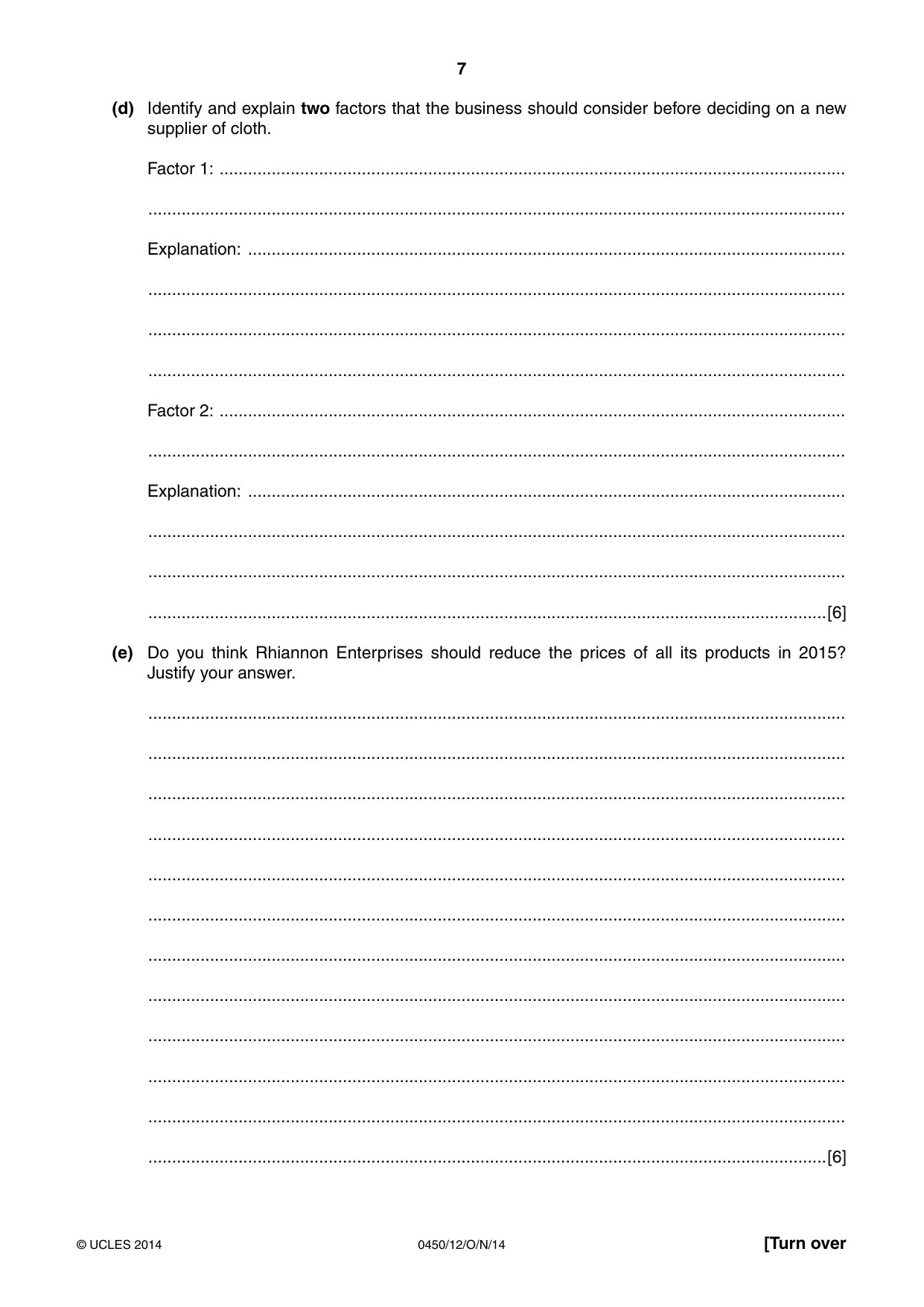 Cambridge IGCSE Business Studies 0450 2014 Oct/Nov Paper 1 · Variant 2 question paper, page 7 of 12