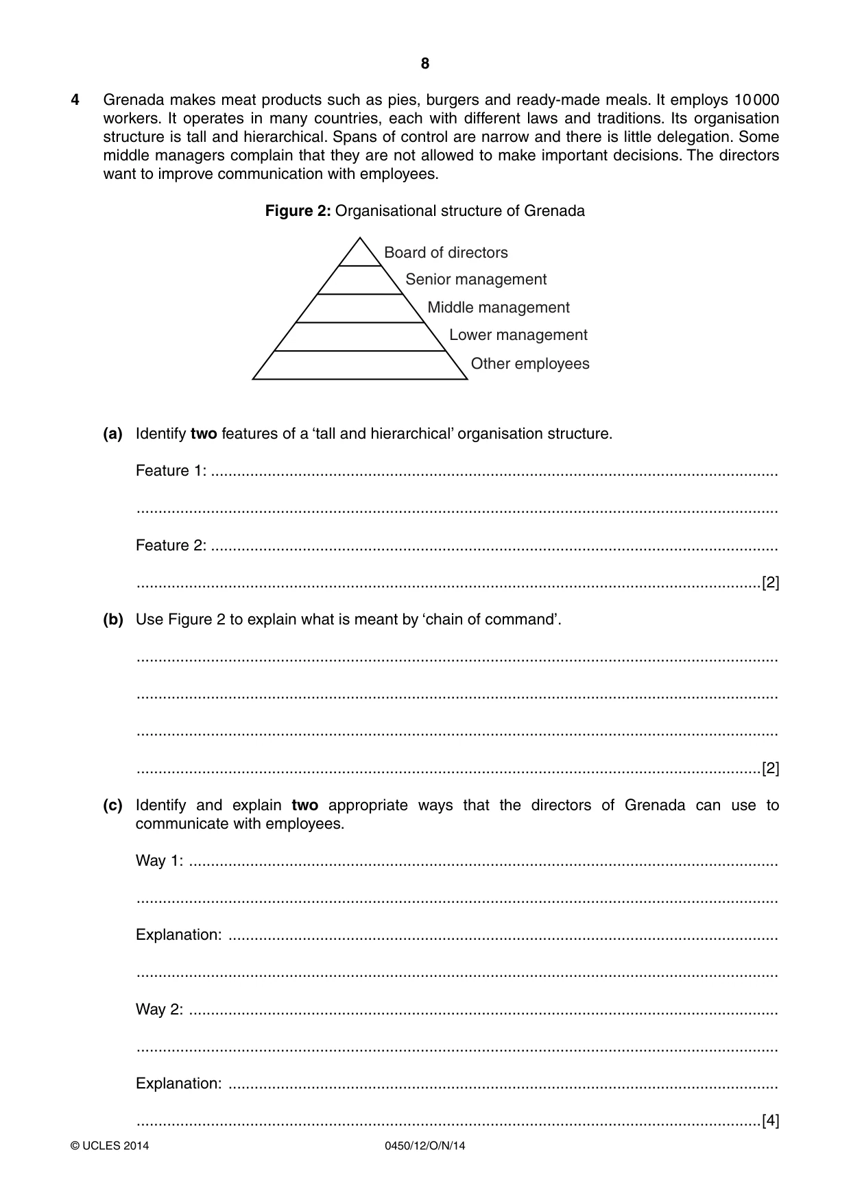 Cambridge IGCSE Business Studies 0450 2014 Oct/Nov Paper 1 · Variant 2 question paper, page 8 of 12