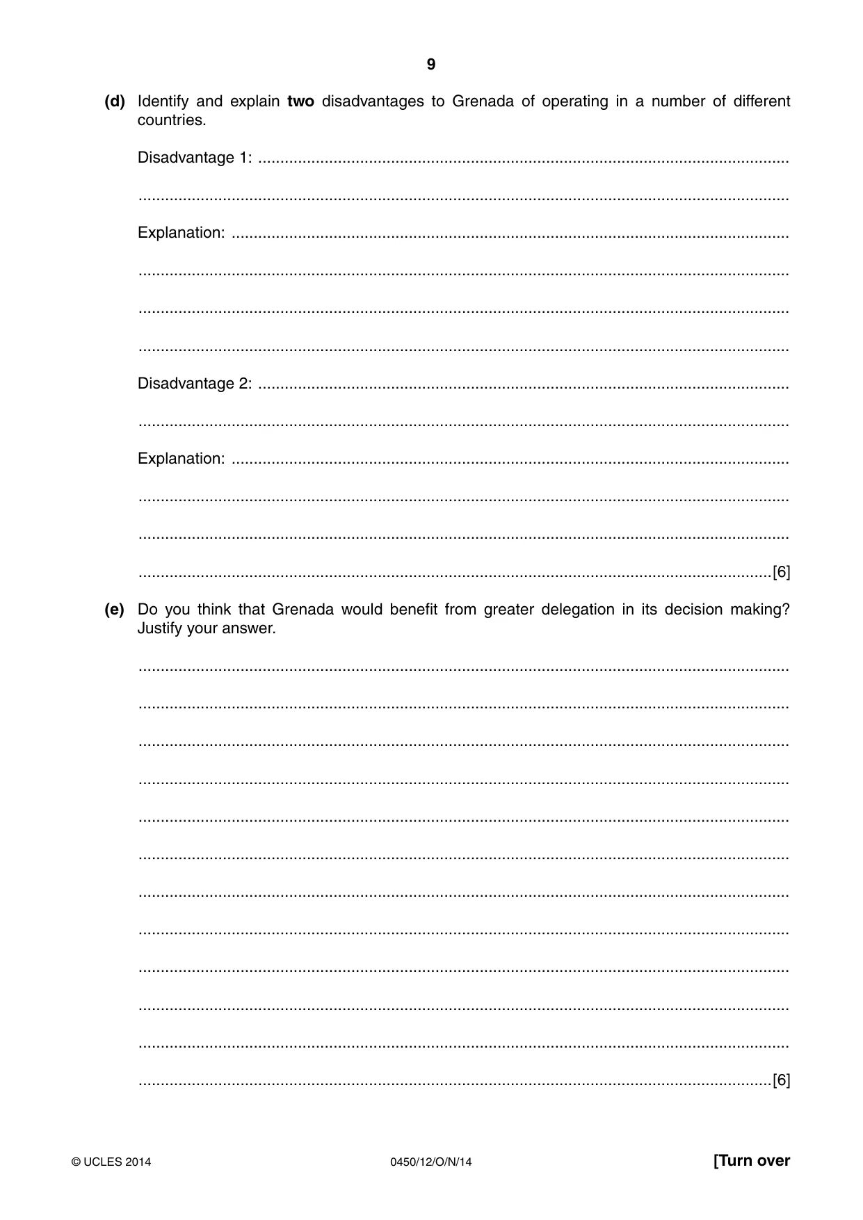 Cambridge IGCSE Business Studies 0450 2014 Oct/Nov Paper 1 · Variant 2 question paper, page 9 of 12