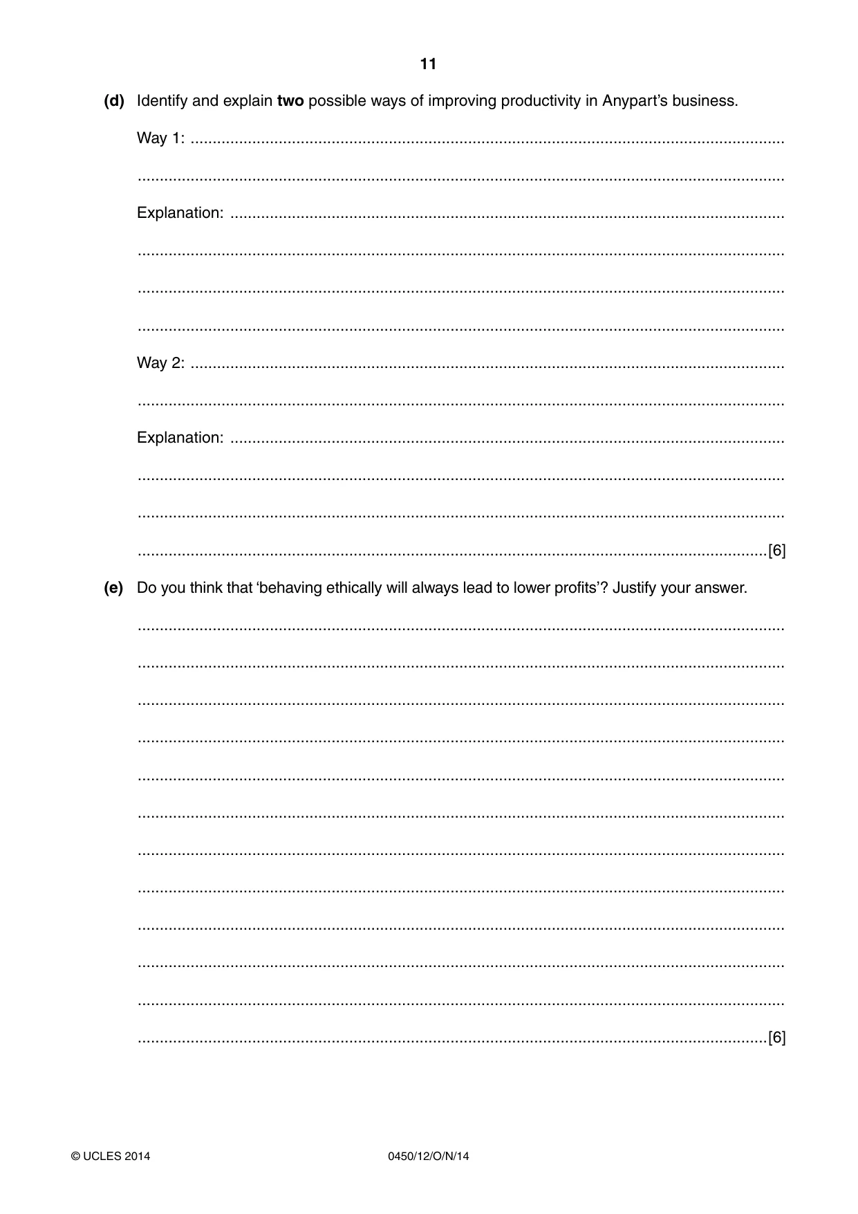 Cambridge IGCSE Business Studies 0450 2014 Oct/Nov Paper 1 · Variant 2 question paper, page 11 of 12